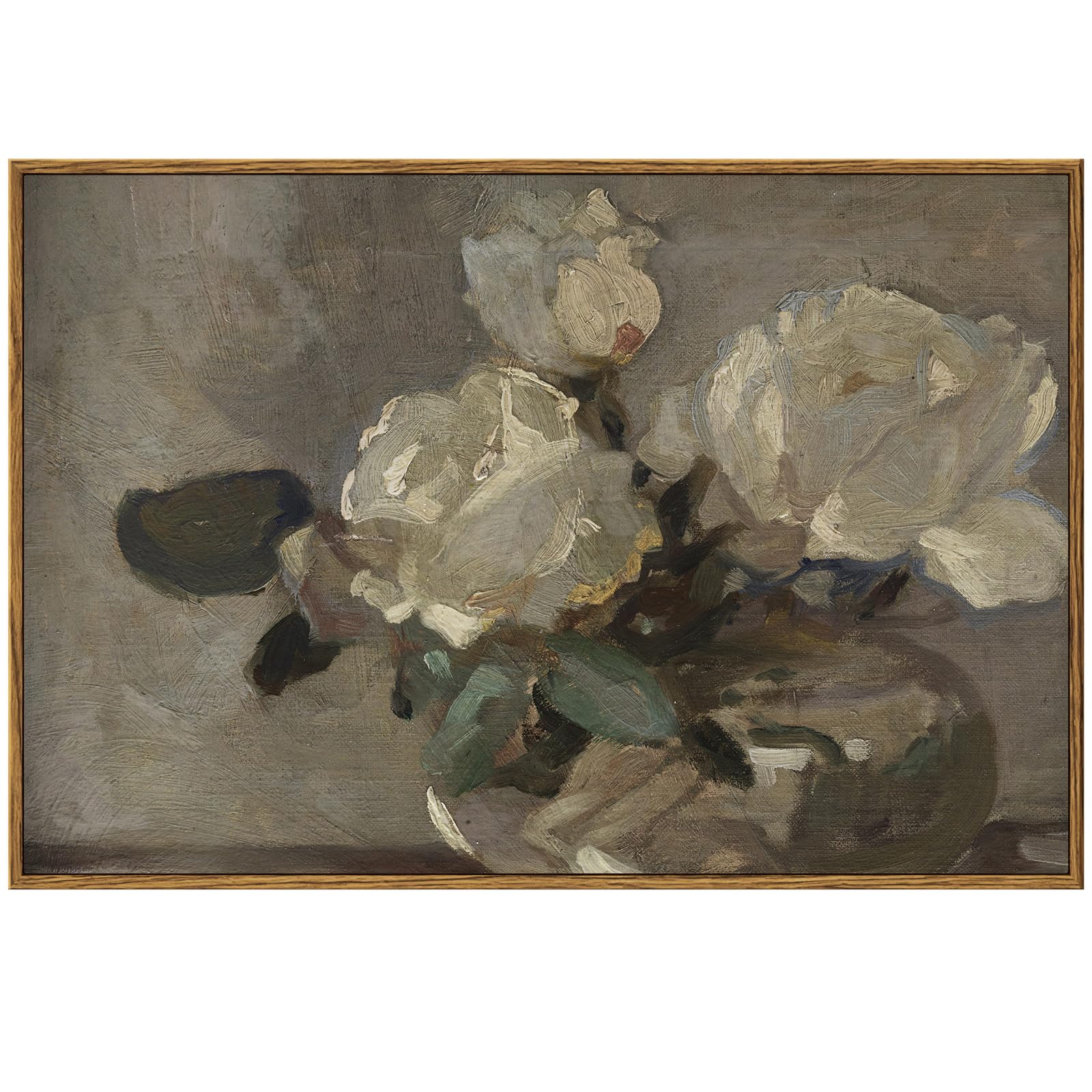 InSimSea Vintage Flower Canvas Wall Art Framed Wall Decorations, Mid Century Modern Wall Decor, Botanical Wall Art for Farmhouse Kitchen Office Bathroom Decor 16X24 Inch