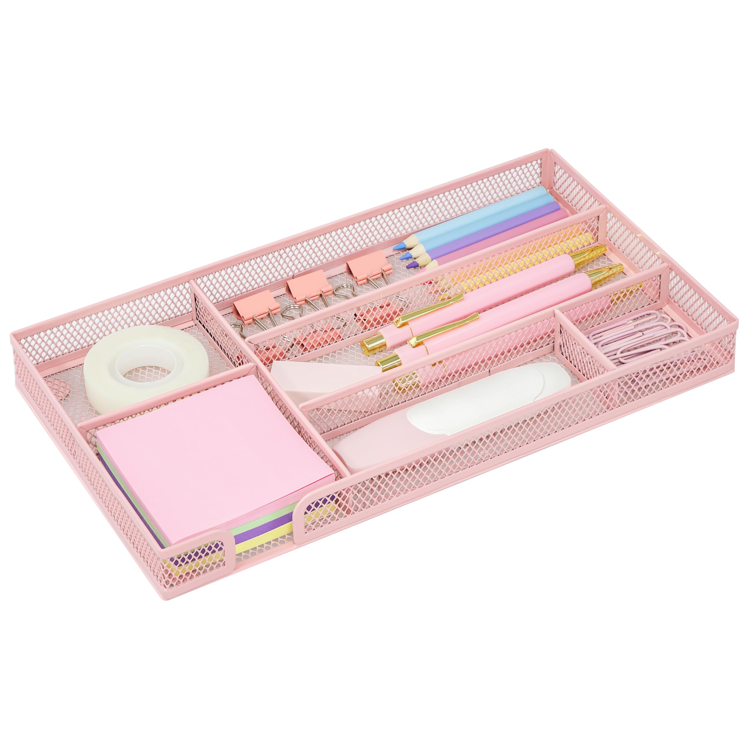 Exerz Light Pink Mesh Drawer Organiser Tray 6 Compartment Stackable Metal