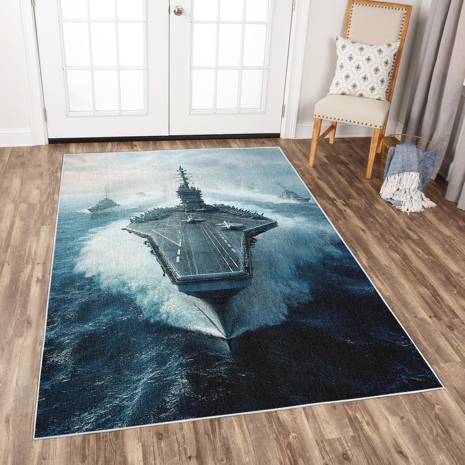 Military Aircraft Carrier Rugs 2x3 for Entryway Nautical Warship Area Rugs for Kitchen Bedroom Army Carpet Soft Low Pile Non Slip Washable Carpet Indoor Home Decor