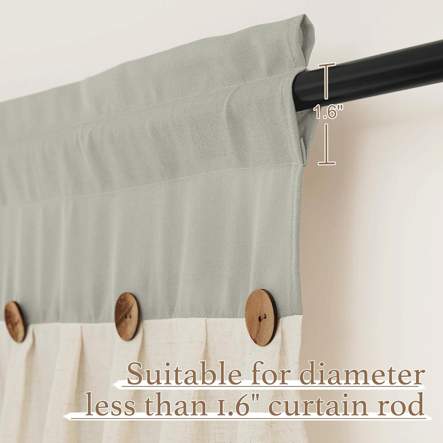 NICETOWN Kitchen Curtains for Small Window, 2 Panels Farmhouse Style Linen Semi-Sheer Light Filtering Valances for Living Room 18 inch Length with Buttons Decor, 55" W x 18" L, Light Grey