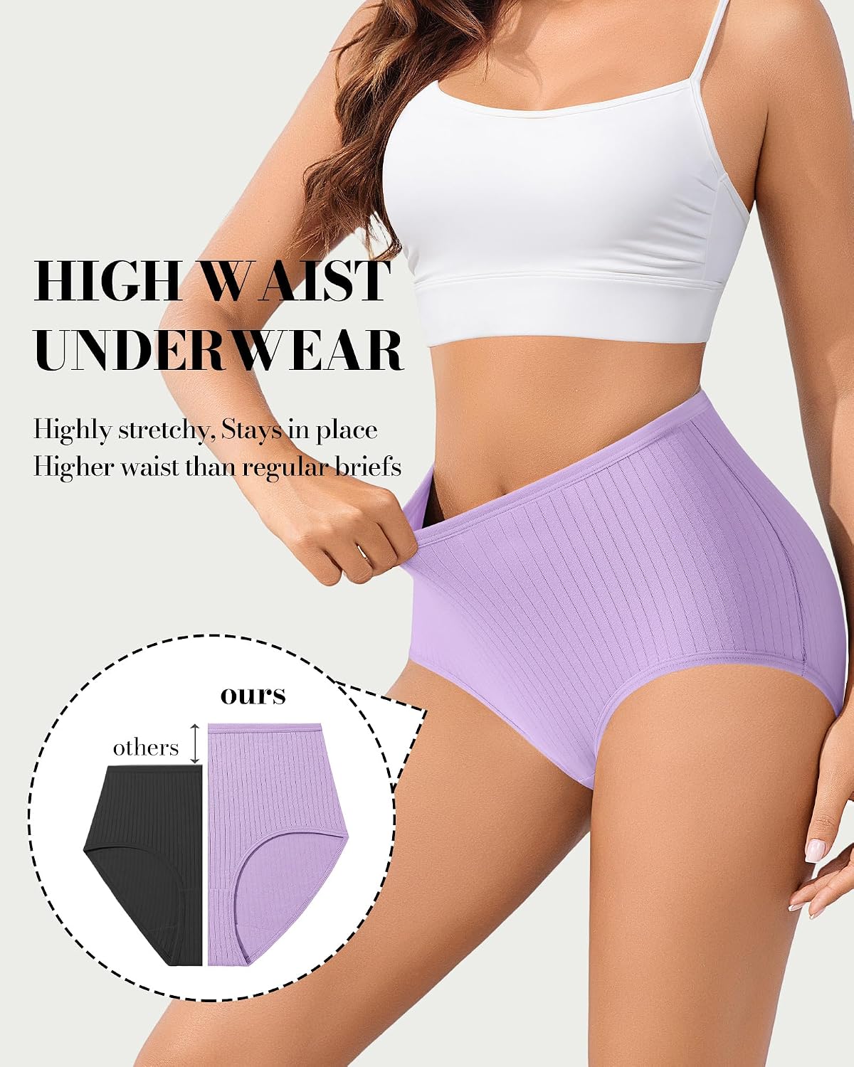 SIONCY 9 Pack Womens Underwear Cotton High Waisted Full Coverage Briefs | Ribbed Breathbale Wicking Stretch Underwear Women Pack