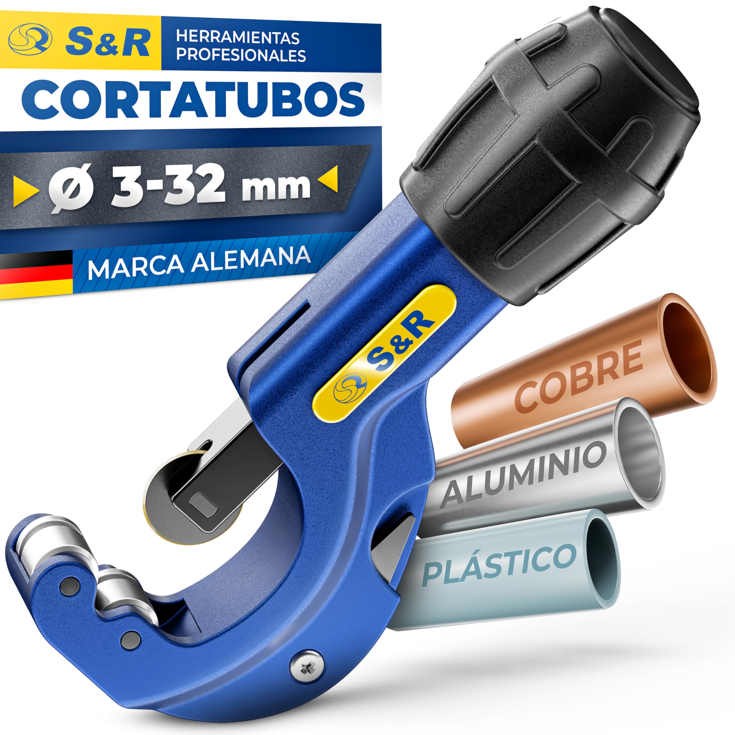 S&R Cortatubos Plástico Cobre Aluminio de 3 a 32 mm. Cortador tubos para espacios reducidos.