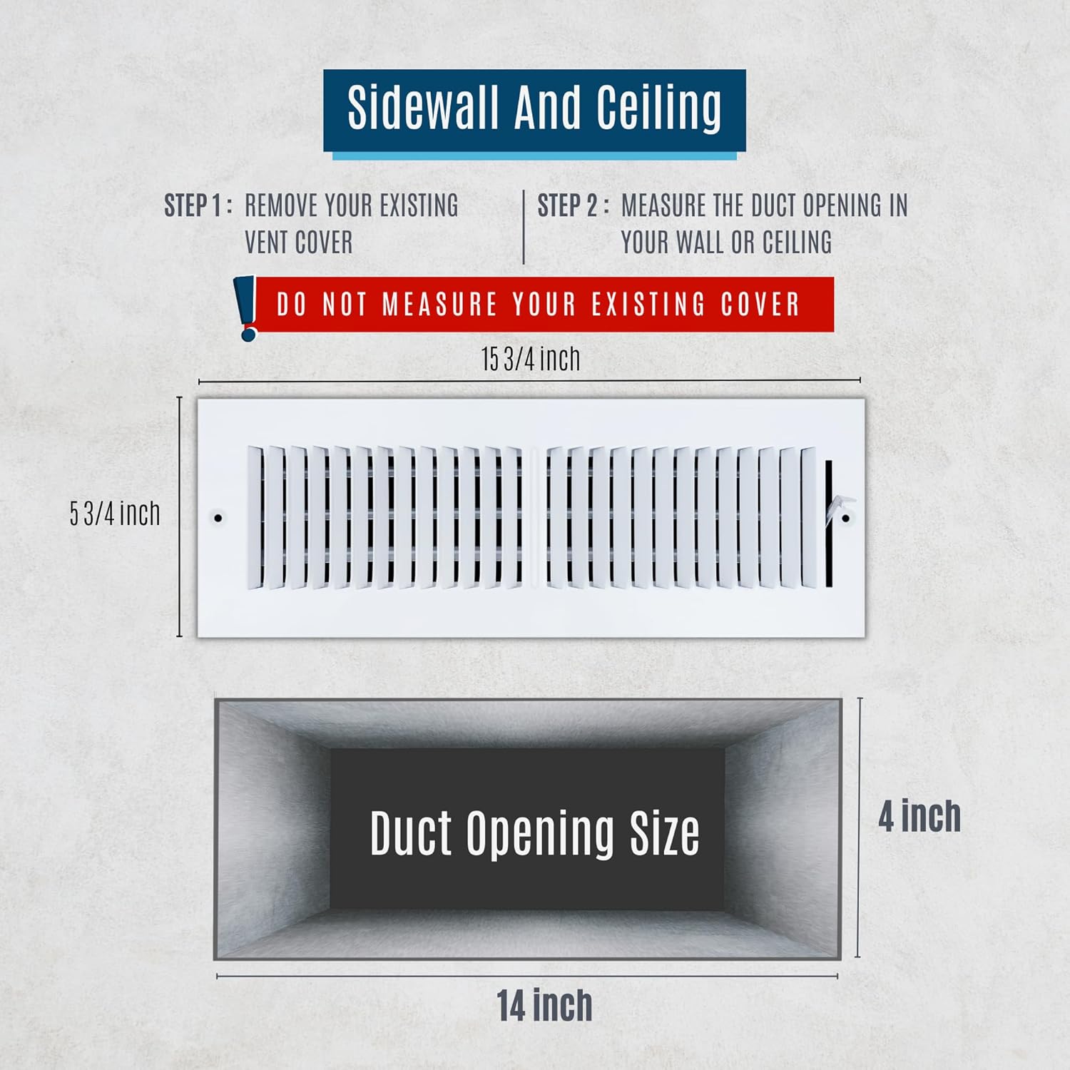 [2 Pack] Fits 14x4 Duct Opening 2 Way Steel Air Supply Diffuser by Handua | Register Vent Cover Grille for Sidewall and Ceiling | White | Outer Dimensions: 15.75" X 5.75"