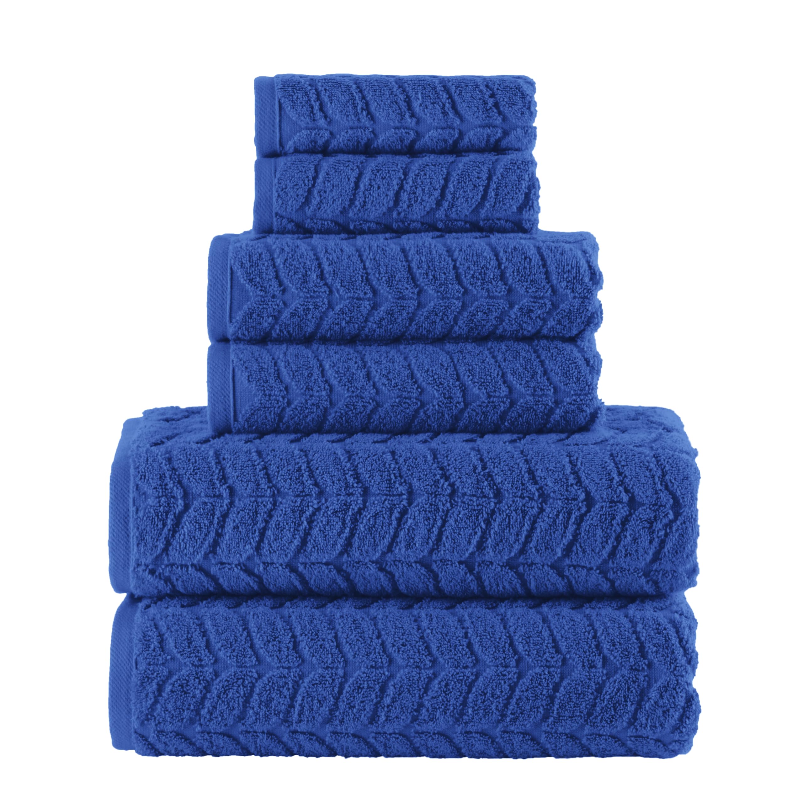 Elegant Comfort Luxury 6-Piece 100% Turkish Cotton Jacquard Braided Textured Premium Hotel Quality Towel Set– Soft and Absorbent, Includes 2 Bath Towels, 2 Hand Towels and 2 Washcloths, Royal Blue