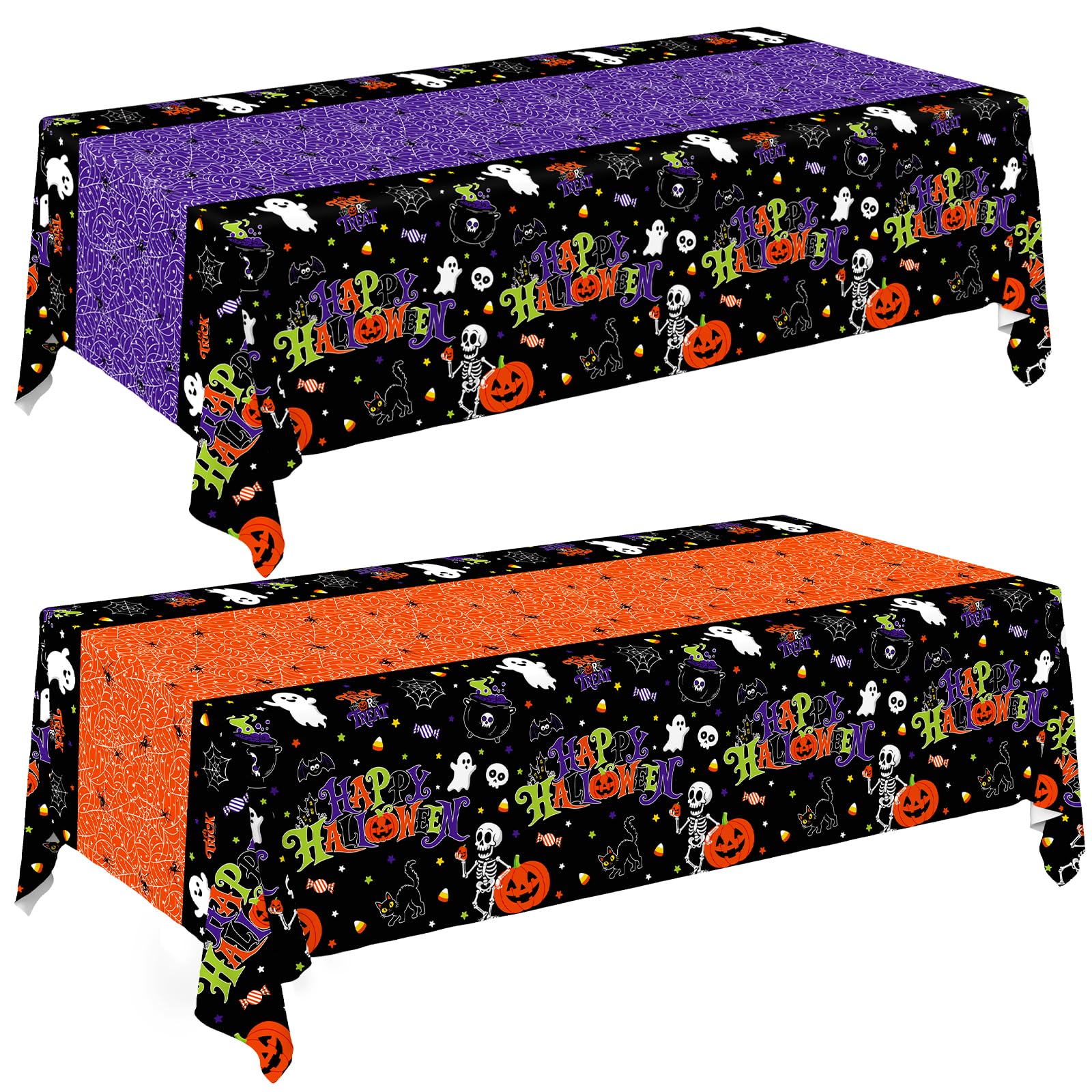 2 Pack Halloween Tablecloth, 54 x 108 Inch Disposable Plastic Table Cover, Halloween Party Supplies for Halloween Decor