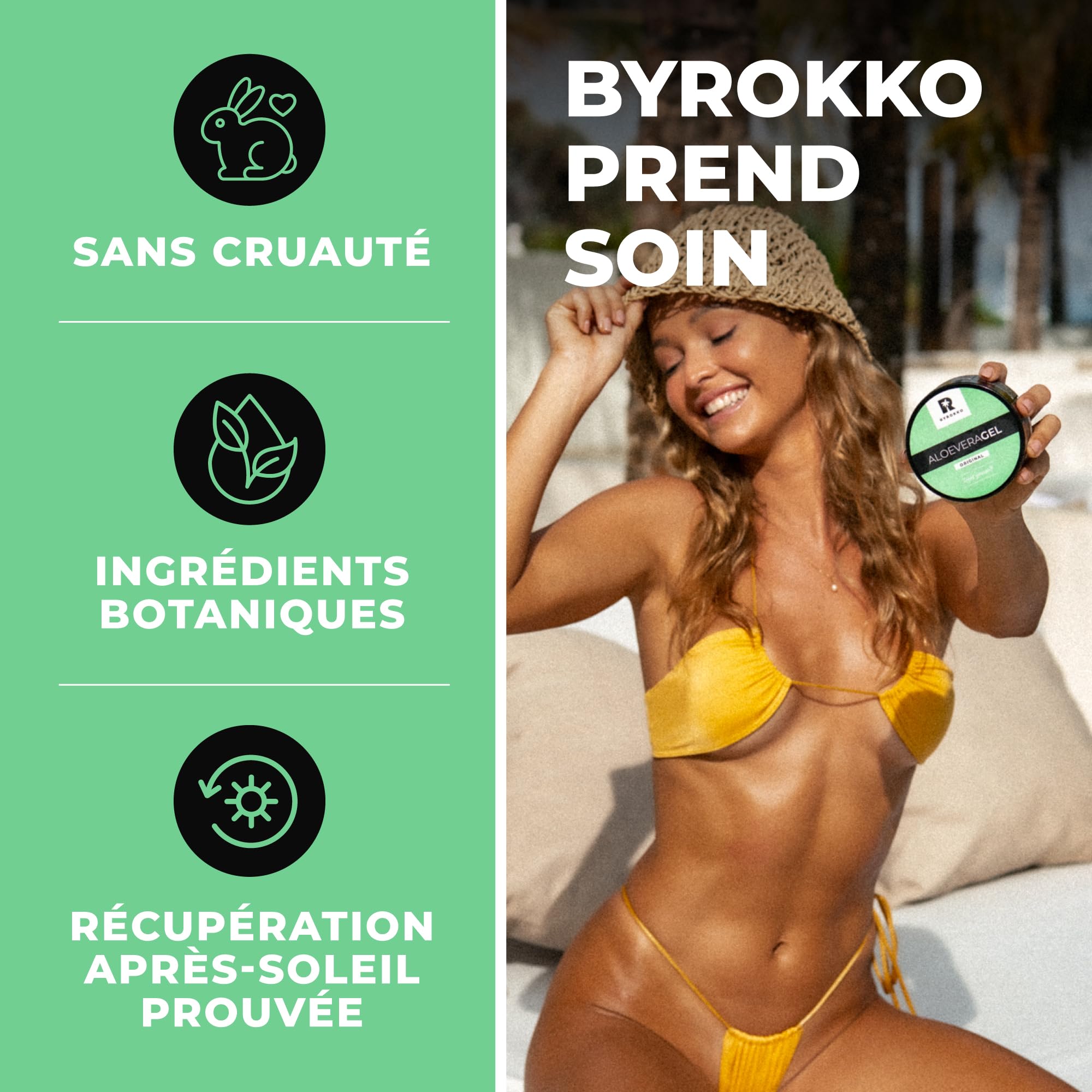 BYROKKO Gel d'aloe vera (215 ml) - Gel après-bronzage rafraîchissant à absorption rapide - Hydrate intensément, régénère et prévient l'exfoliation - Soin naturel après soleil