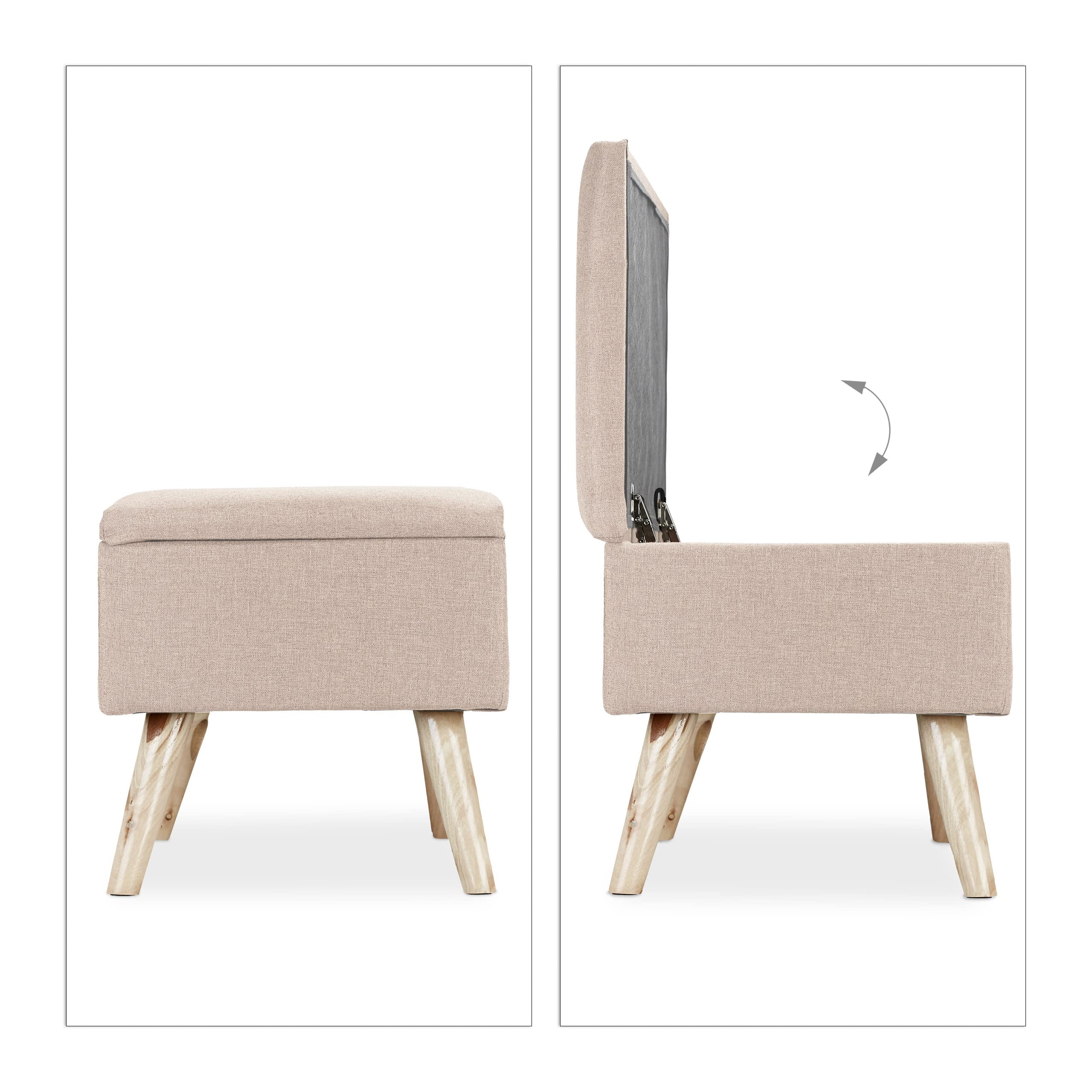 Relaxdays Sitzbank mit Stauraum, gepolstert, Holzbeine, Truhenbank Stoffbezug, HxBxT: 39,5 x 79,5 x 39,5 cm, beige