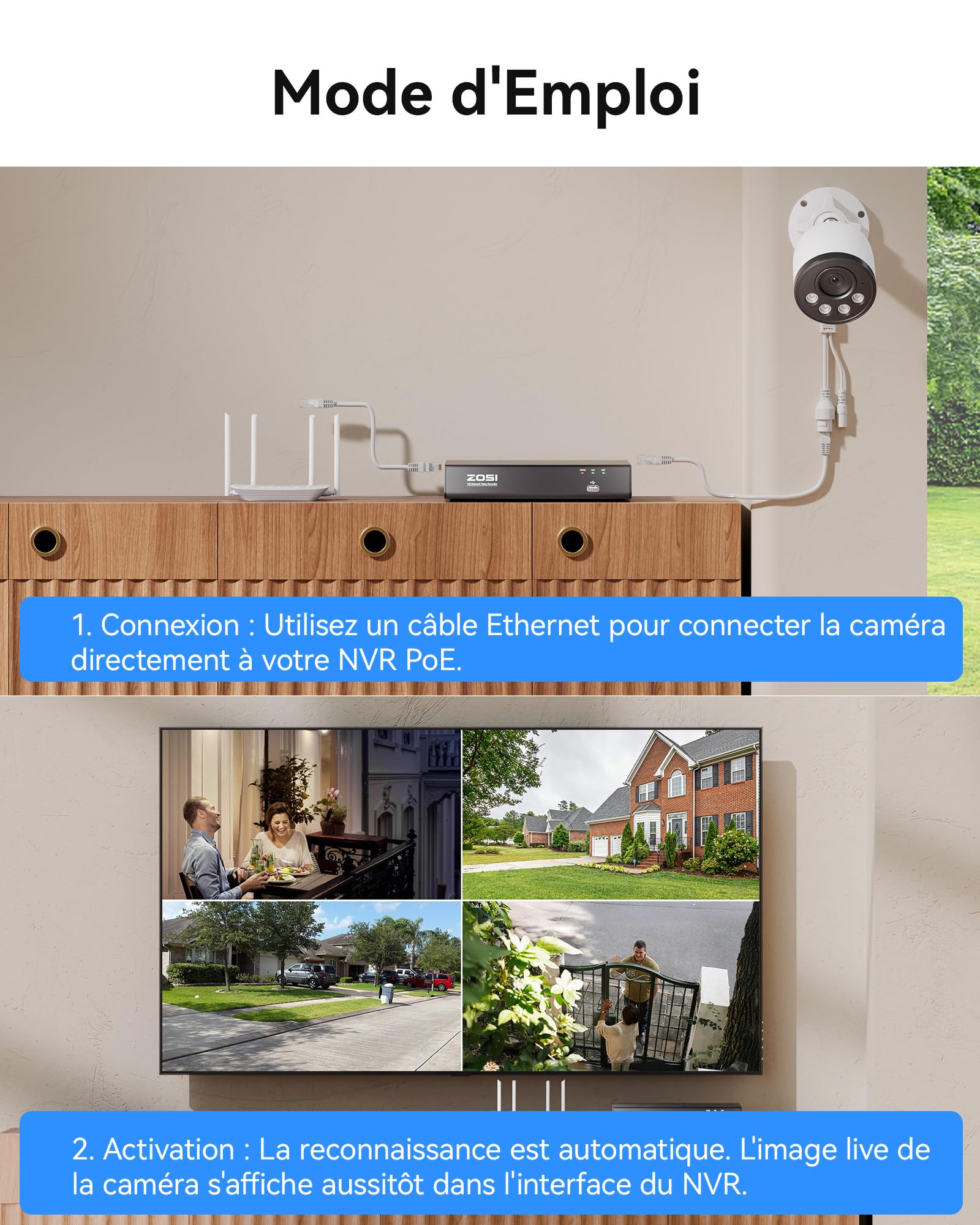ZOSI 4K Kit Vidéo Surveillance PoE Extérieure Caméra IP et NVR 8MP sans HDD | Détection de Personne, et Alerte Instantanée, Accès à Distance, Vision Nocturne et Enregistrement 24/7