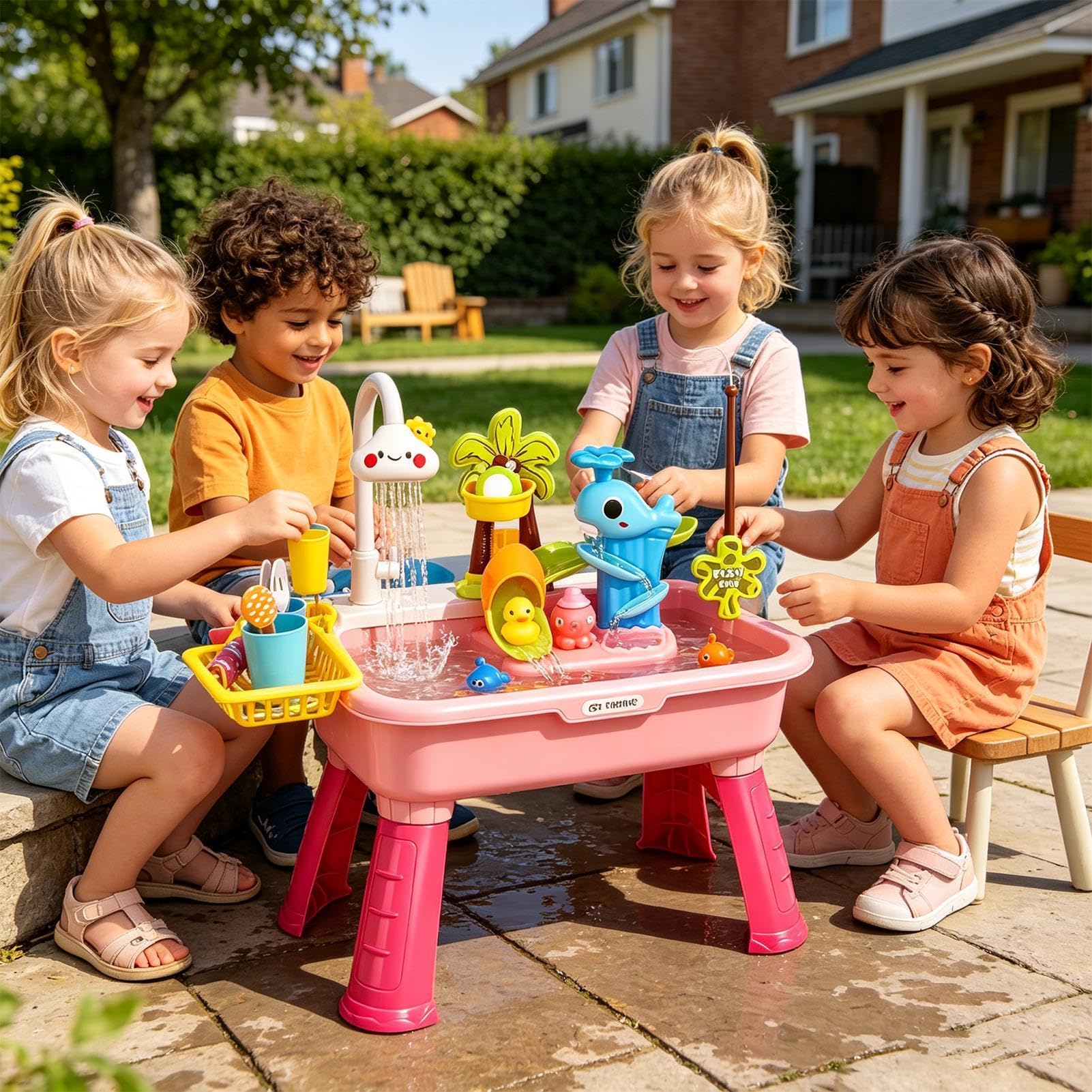 Kinderspüle mit fließendem Wasser Rutsche mit lustiger Wahle Wassertisch | Angelspielzeug für Rollenspiele Für Und Mädchen, Zuhause, Garten, Kita, Kindergarten, Kinderkrippe, Vorschule