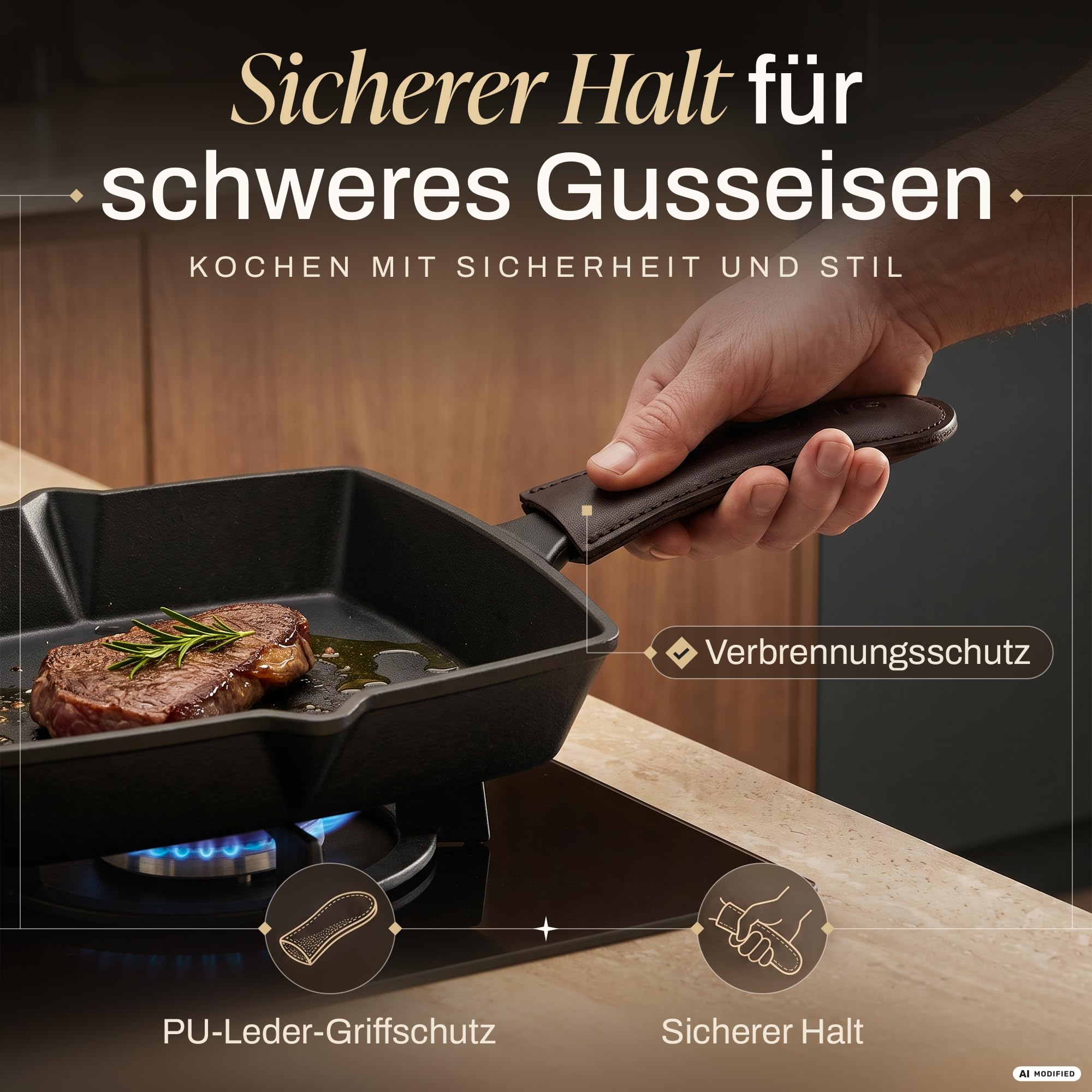 Gusseisenpfanne emailliert [26cm] Induktion - Cast Iron Pan - Inkl. Schaber