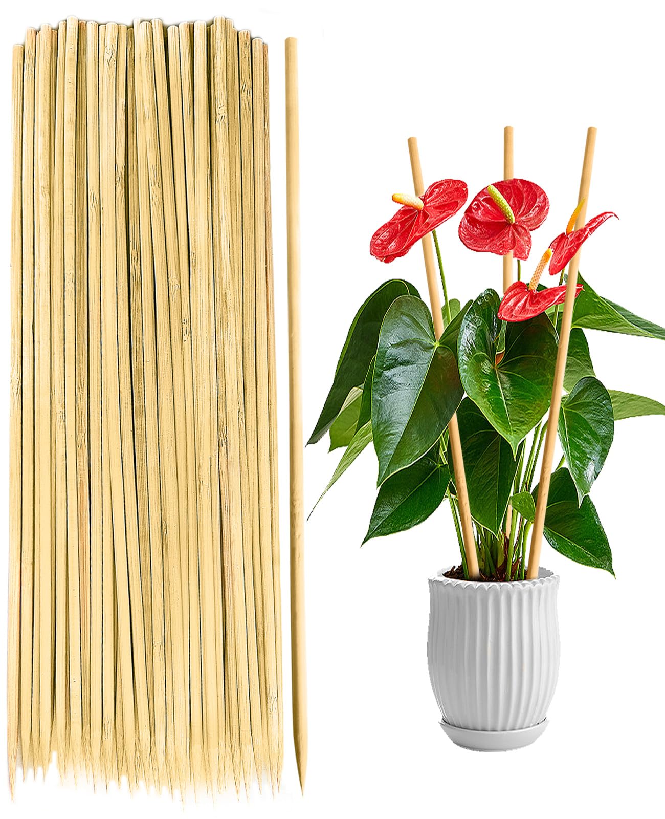 50 Pack 17.5 inches Plant Stakes Natural Garden Bamboo Sticks for Indoor and Outdoor Plants,Plant Support Stakes for Tomatoes, Beans, Potted Plants