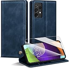 Handyhülle für Samsung Galaxy A52S/A52 4G 5G Hülle,Premium Lederhülle für Samsung A52S 5G [Mit 1 Stück Panzer Schutz Glas] Magnet Kartenfach Klapphülle Schutzhülle für Galaxy A52,Blau