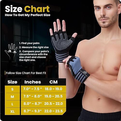 Miniatura 6 de Special Essentials Guantes de gimnasio de entrenamiento para hombres y mujeres, guantes de ejercicio sin dedos con acolchado antideslizante y correa