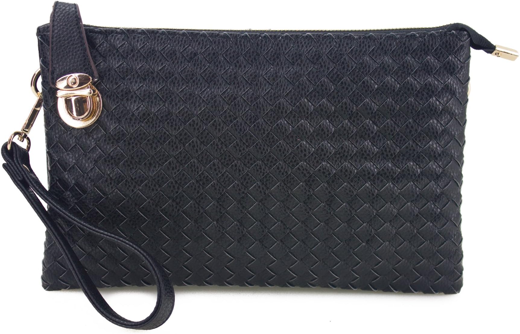 Collection Buckle Lock Woven Leather Large Wristlet Clutch