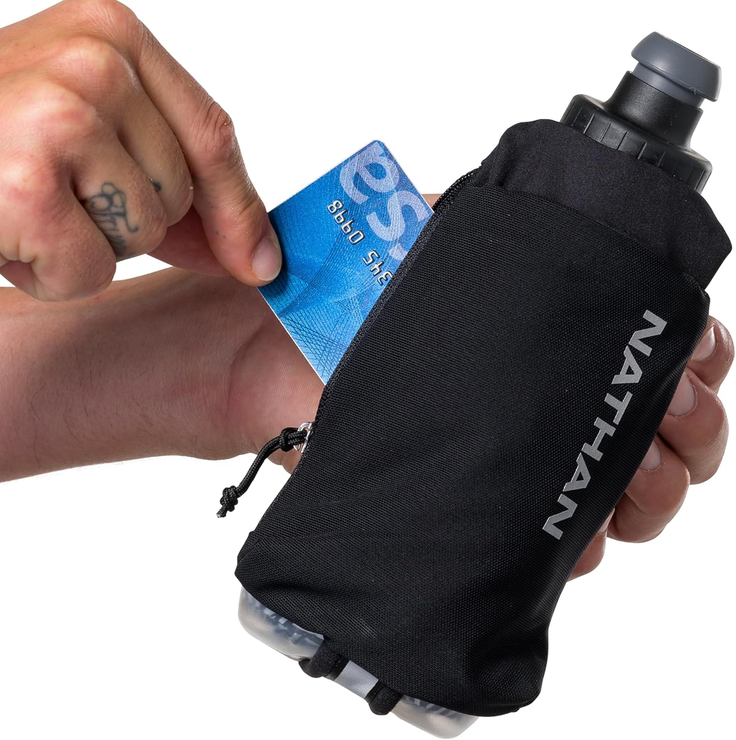 Nathan SpeedDraw 2 Insulated Handheld Running Water Bottle Flask 18oz – Double-Wall Insulation, Ergonomic Grip, Blast Valve Cap, Phone & Key Storage Pockets, Reflective Design - Image 7