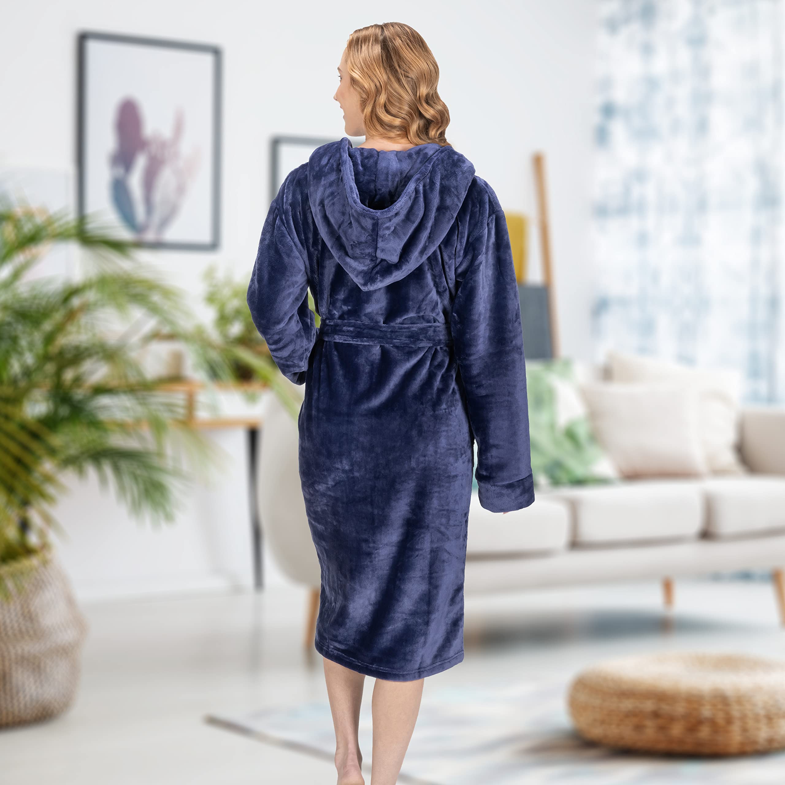 MONHOUSE Womens Dressing Gown - Premium Super Soft & Cosy Long Bathrobe - Ladies Thick Flannel Luxury Housecoat - Warm Fluffy Shearling Spa Robe for Her - Sherpa Bathrobe - Purple UK 8-10