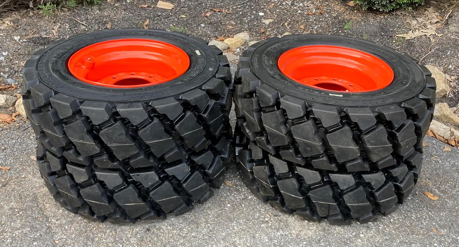 Set of 4-Heavy Duty 10-16.5 Forerunner SKS-7 Skid Steer Tires on Wheels/Rims (8 lug) for Bobcat 742, 743, 751, 753, 763, 773, 7753 & more -12PLY-10X16.5 -Heavy duty non-directional tread pattern
