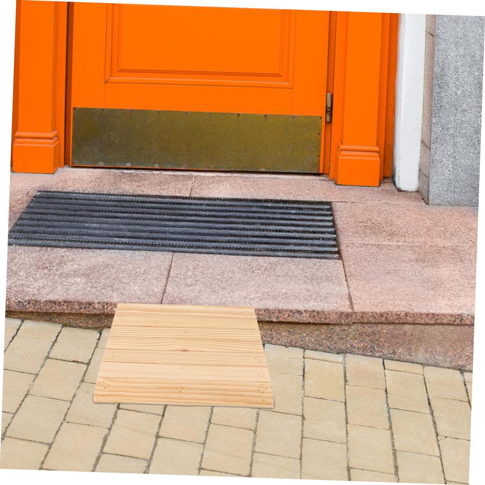 Alipis Rampa De Umbral De Madera Maciza 25,8x30x7 Cm Antideslizante para Sillas De Ruedas y Robots Aspiradores Uso Doméstico Portátil