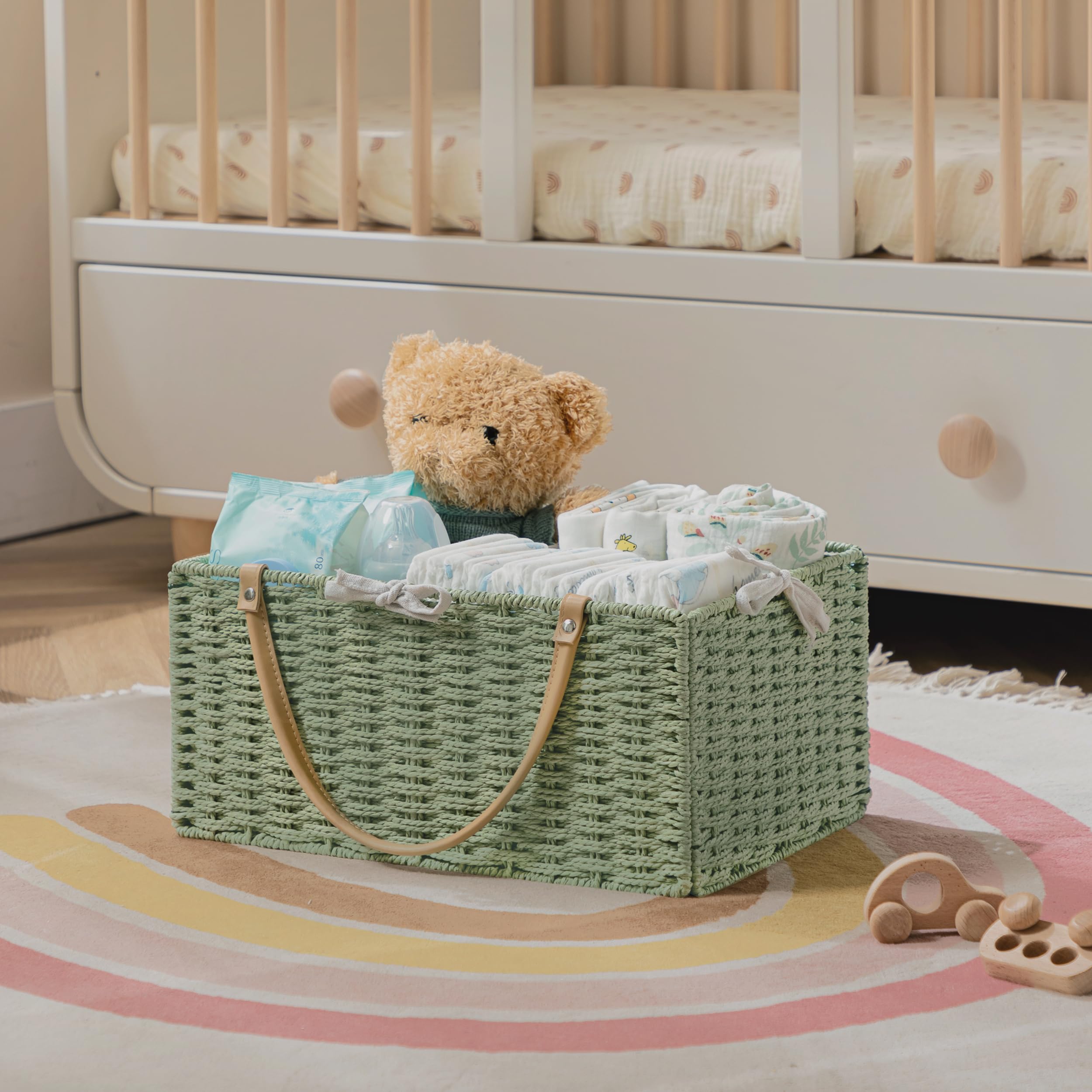 HBlife Grande cestino per pannolini per neonati, organizer, cestino portaoggetti in corda di carta, con divisorio rimovibile, portatile, per auto, regalo per baby shower, indispensabile per neonati