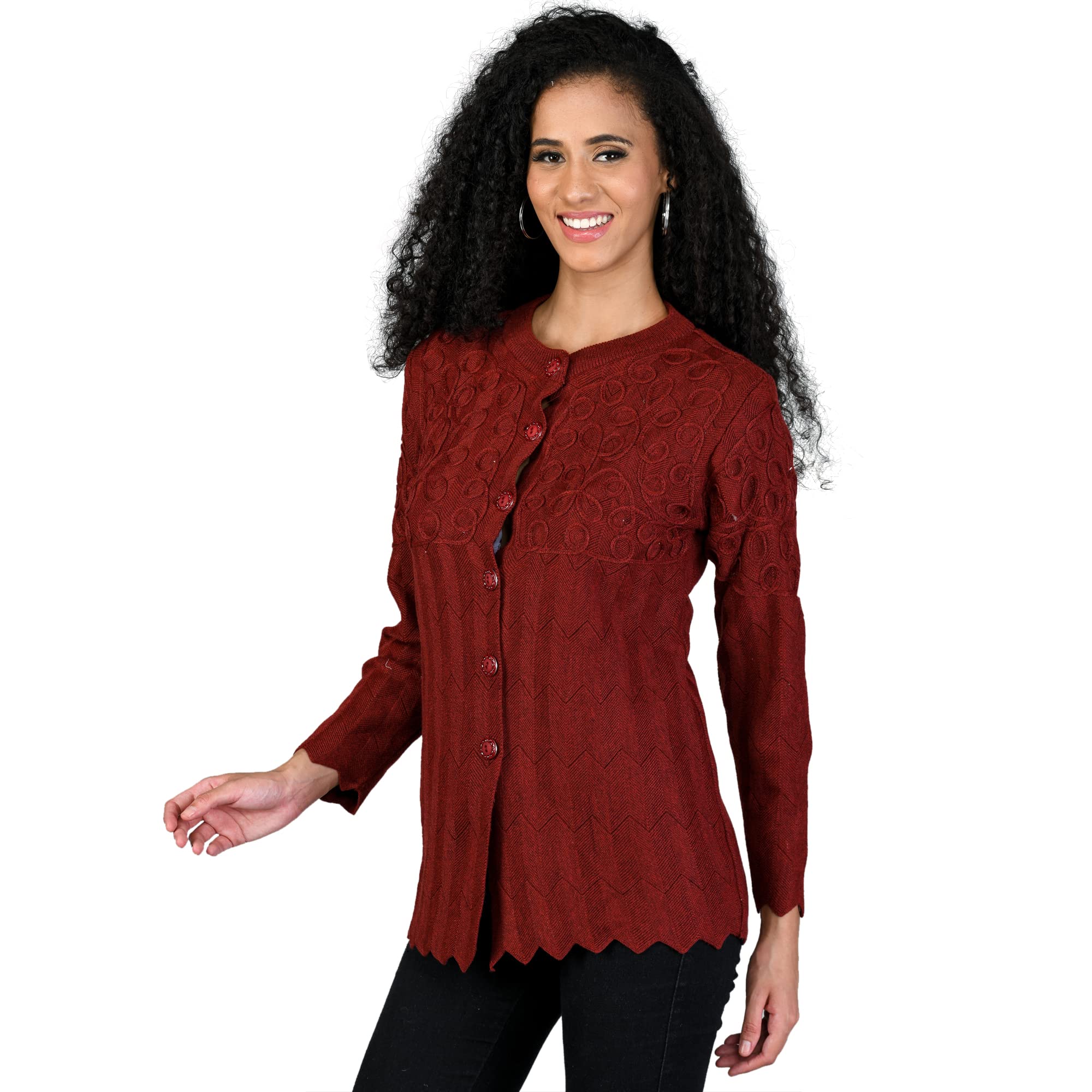 Women Woollen Round Neck Sweater Heavy Front Long Kadai Cardigan Winter Wear Pure Wool Cardigan for Women Free Size Cotty Warm Cardigans with Side Pockets-image-37
