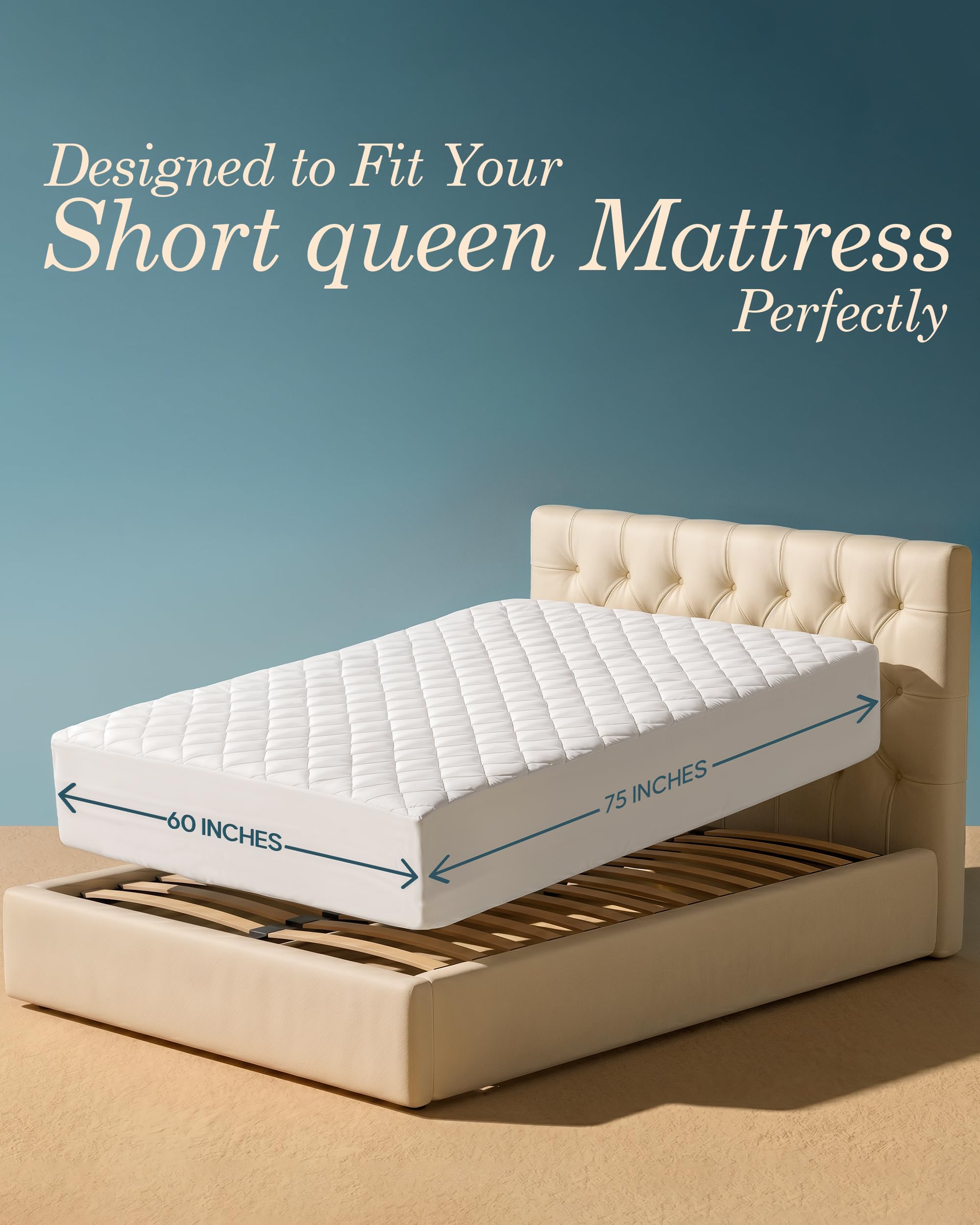 Utopia Bedding Protector de colchón Acolchado Ajustable (Queen Corto) – Protector de colchón elástico Ajustable – Funda de colchón se estira hasta 16 Pulgadas de Profundidad – Cubrecolchón Lavable a