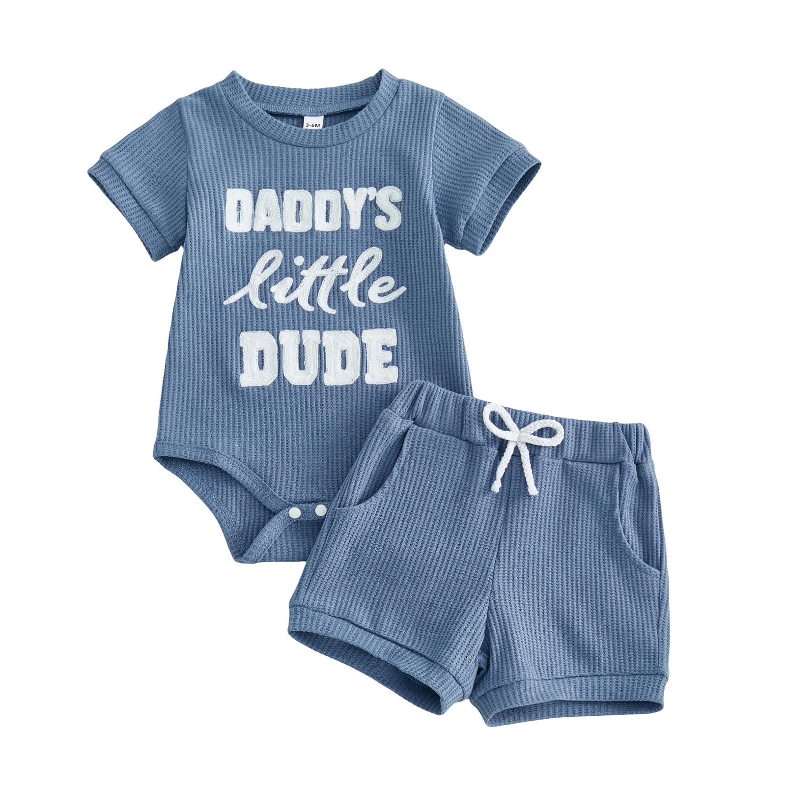 Newborn Baby Boy Summer Outfit Set Letter Embroidery Crew Neck Romper Jumpsuits Shorts Cute Infant Waffle Clothes