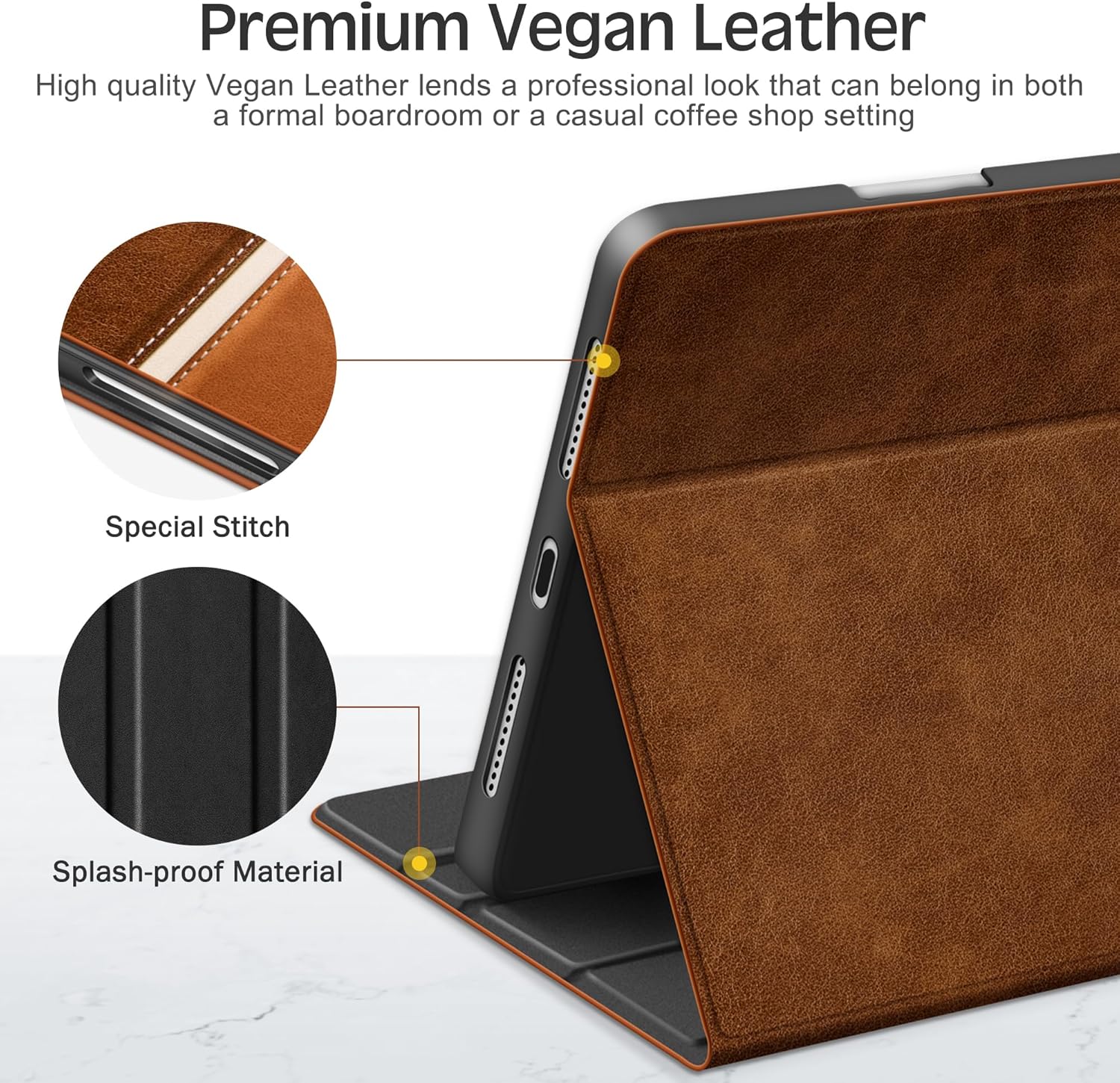 KingBlanc Case for iPad mini 7 (A17 Pro), iPad mini 7th/6th Generation (2024/2021, 8.3 inch) with Pencil Holder, Vegan Leather Stand Cover, Auto Sleep/Wake, Adjustable Viewing/Drawing Angle, Brown - Image 8