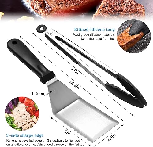Miniatura 4 de Juego de accesorios de parrilla de parte superior plana para Blackstone y Camp Chef, juego de espátula profesional para parrilla con espátulas de