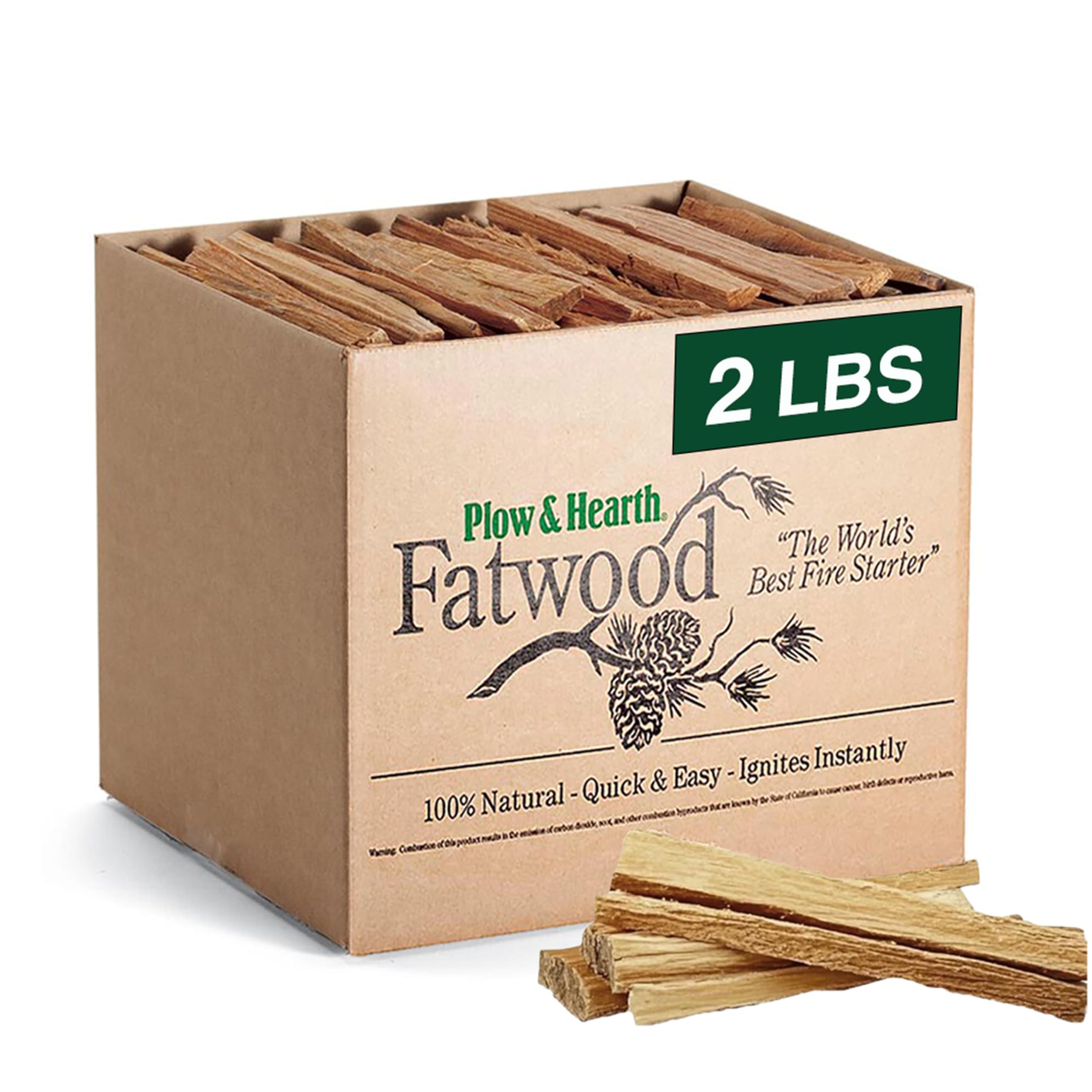 Plow & Hearth Fatwood Fire Starter Organic Kindling Firewood Sticks for Wood Stoves Fireplaces Campfires Fire Pits, Non Toxic (2 LB)