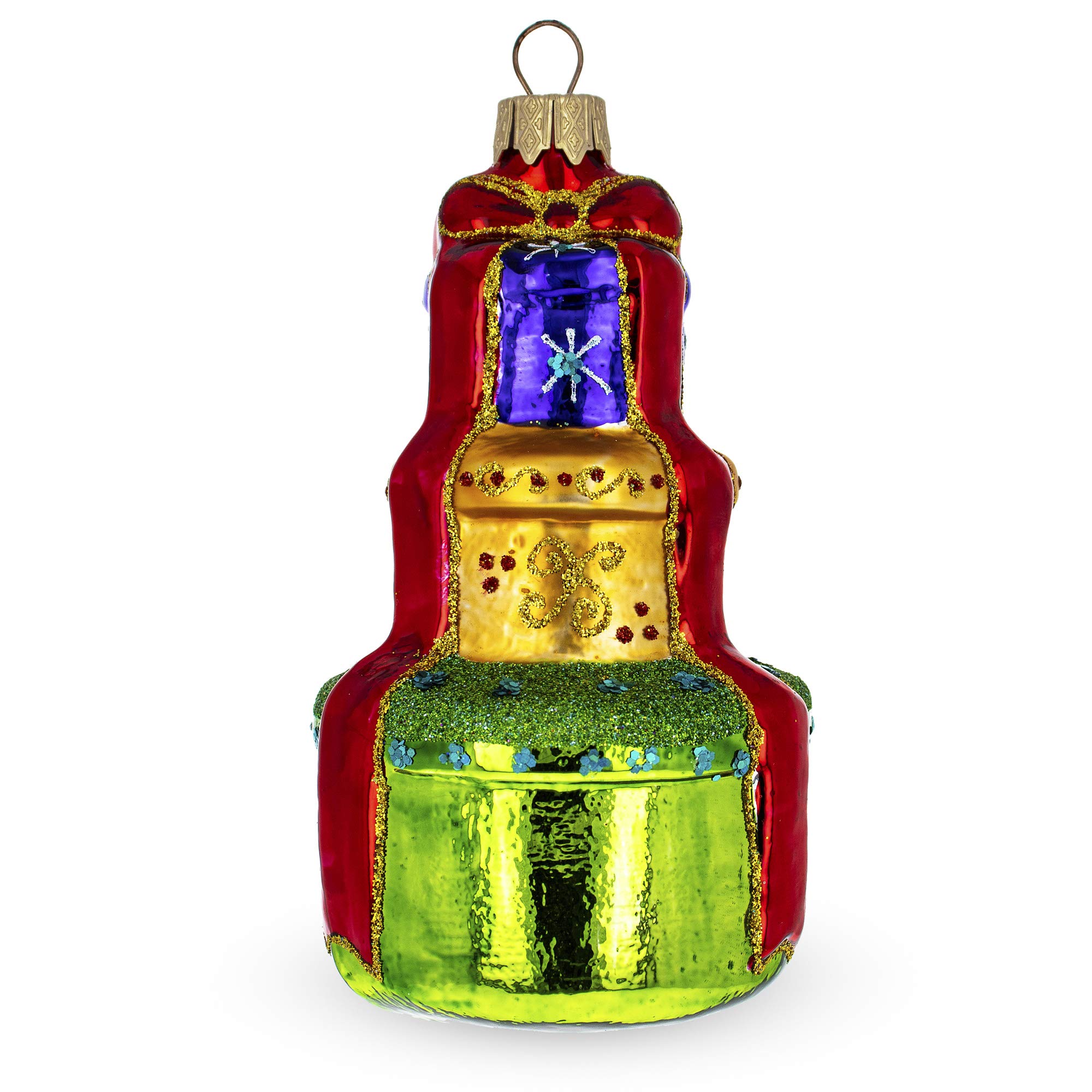 Boule de Noël en verre soufflé BestPysanky boîtes de cadeaux empilées fait main