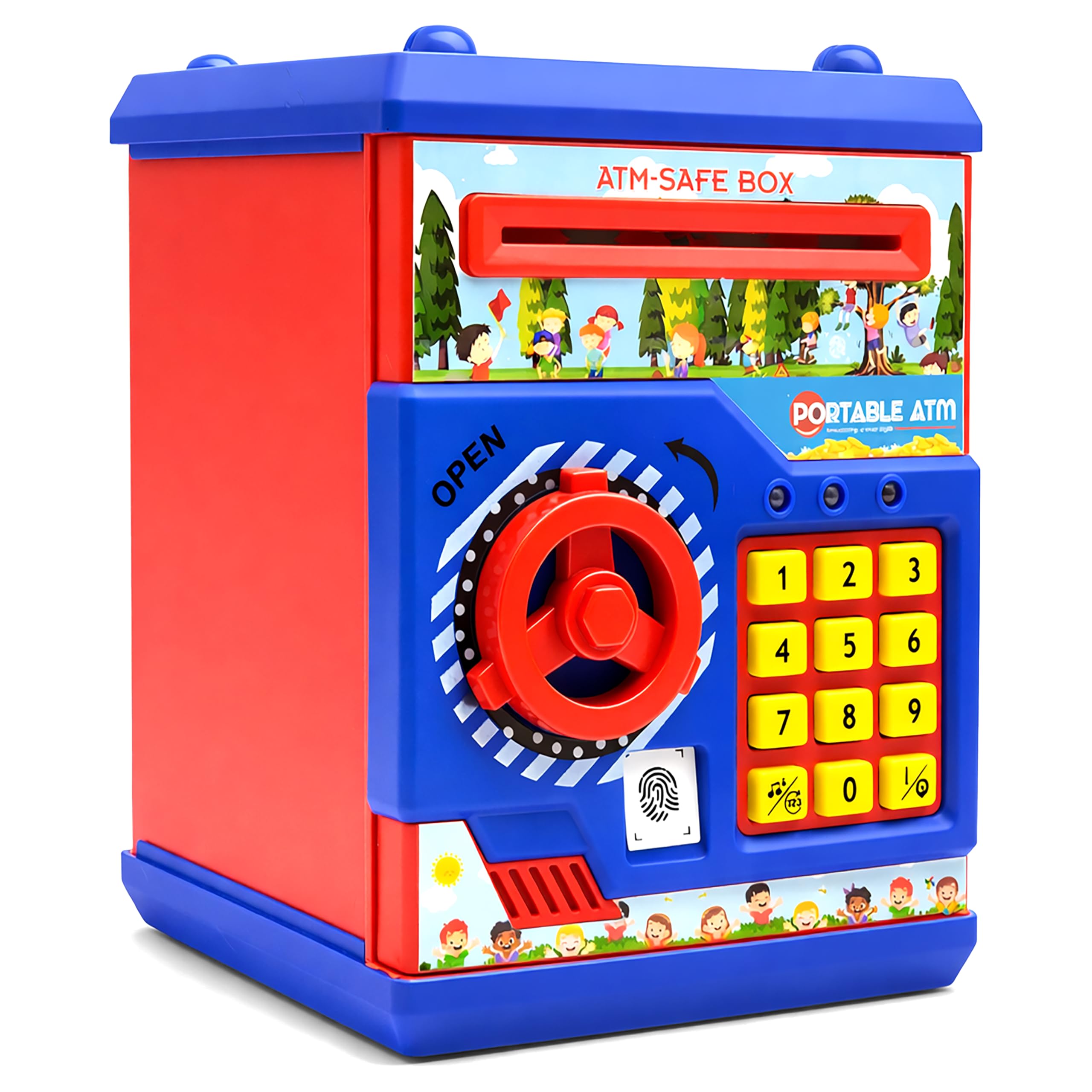 VGRASSP Piggy Bank Mini ATM Toy for Kids and Adults - Gullak with Number Password and Touch Sensor - Money Saving Safe ATM Toy with Lights and Sound - Red-image-9