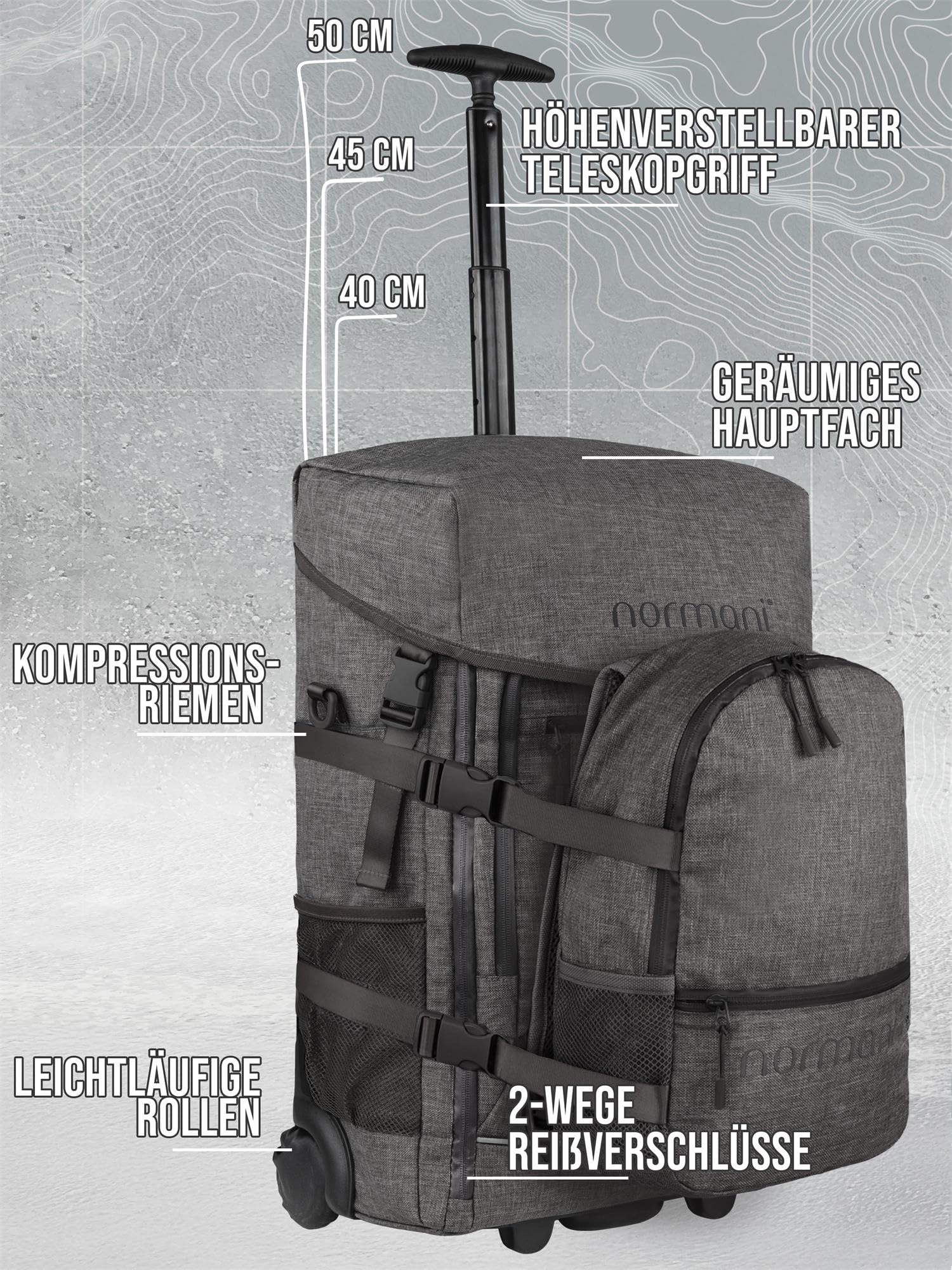 normani Reisetasche (2-teilig) - Handgepäck Trolley mit Rucksackfunktion Bordgepäck Travel Bag 37L und 5 Fächern 50x37x20 cm Farbe Z Grau Größe OneSize