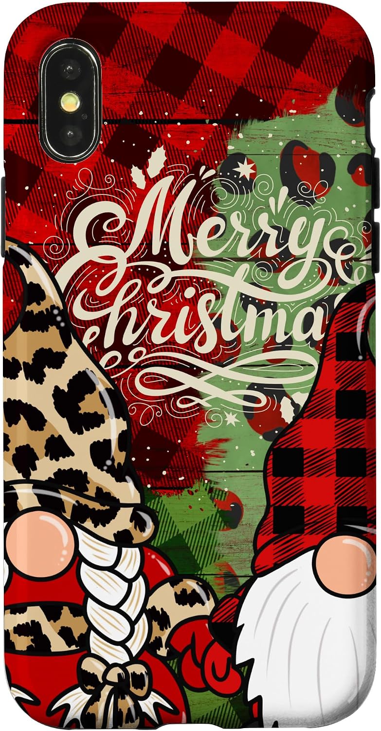 Leopard Buffalo Plaid Gnomes Christmas phone Case for iPhone X/XS