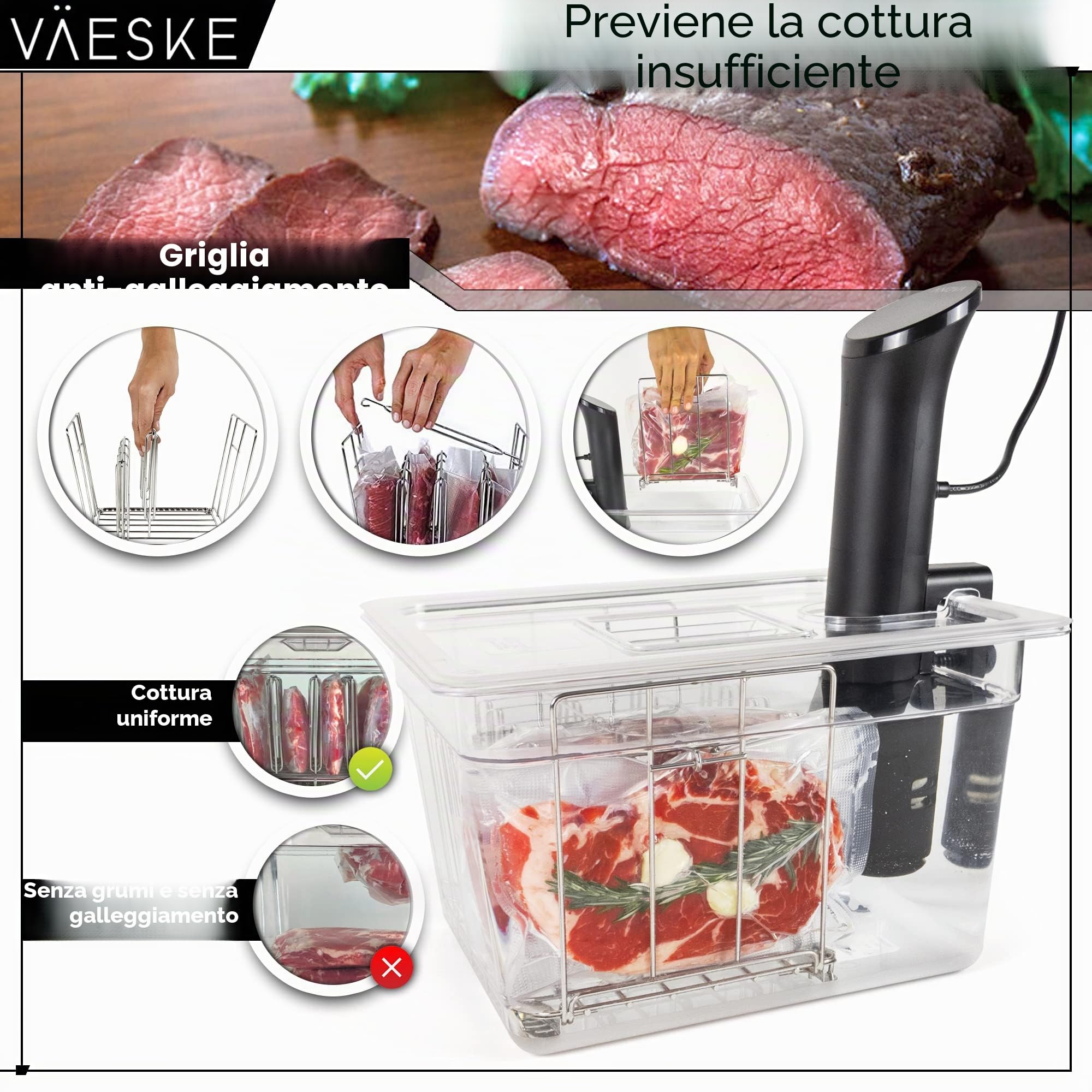 VÄESKE Contenitore Isolato Sous Vide con Coperchio e Rastrelliera, Trattiene il Calore e Protegge i Piani di Lavoro, Funziona con la Maggior Parte dei fornelli Sous Vide (11 L)