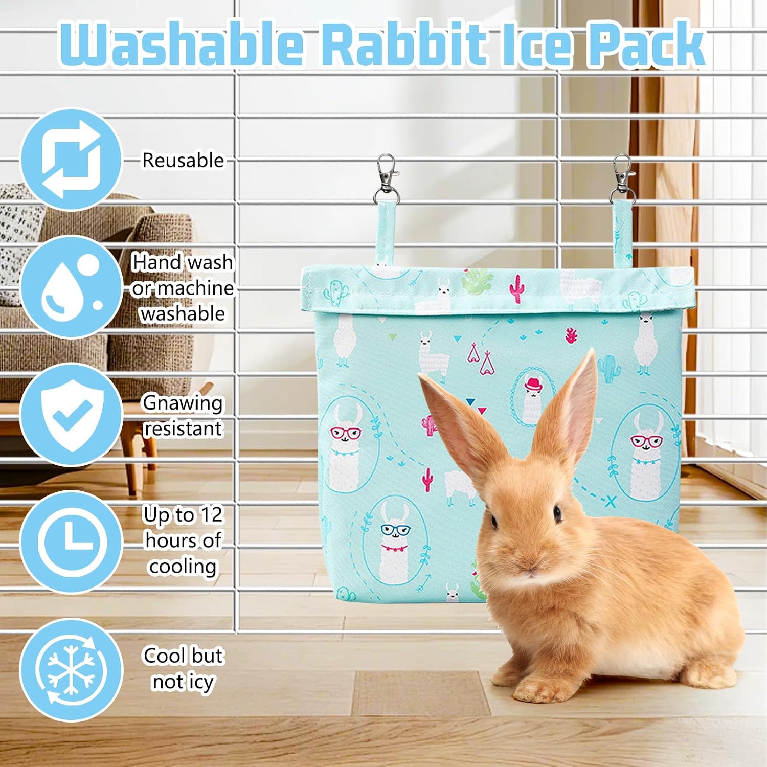 Rabbit Cooling Pouch with 2 Ice Boxes Small Animal Hanging Cooling Pad Set for Cage No Condensation Bunny Cooling Mat Washable Ice Bag for Rabbits Guinea Pig Chinchilla (Style B) image 5