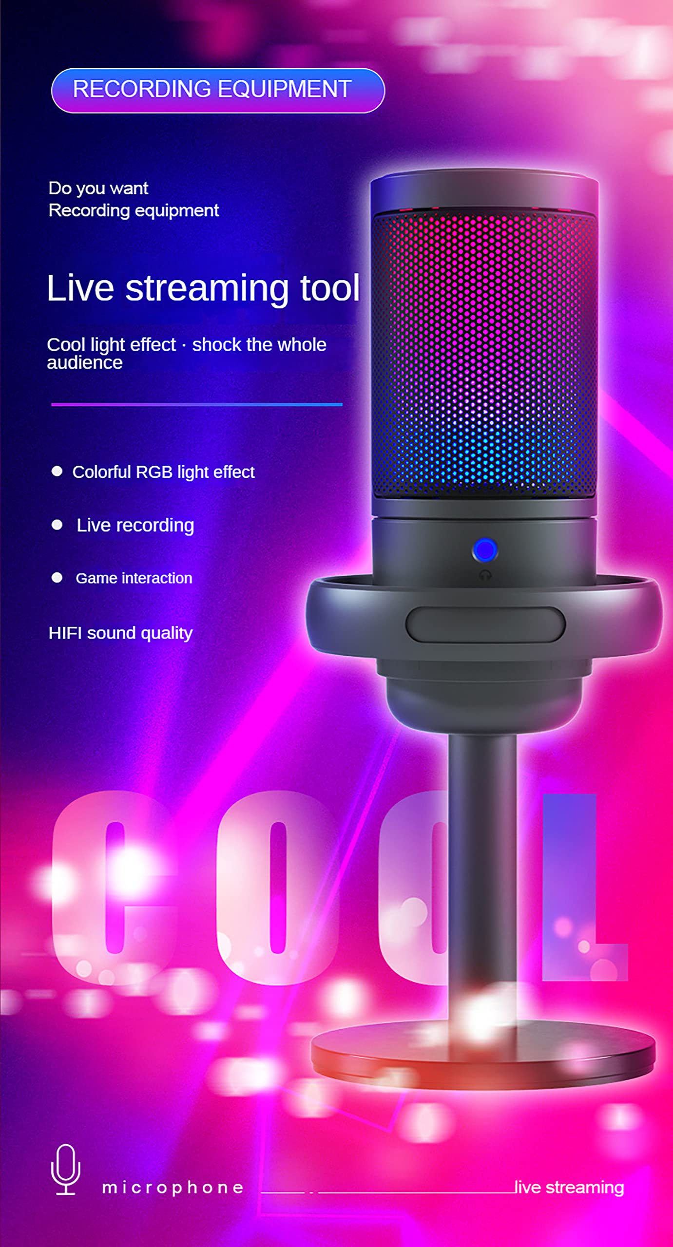 Microfono a Condensatore USB, Microfono a Disco Per Giochi E-sport RGB, Adatto Per La Registrazione Di Doppiaggio, Registrazione Di Trucchi Di Bellezza, Giochi Di E-sport