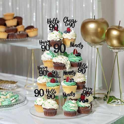 Miniatura 104 de 36 piezas de decoración para cupcakes de 10º cumpleaños con purpurina negra Hello 10 Ten Cupcake Picks Sweet 10 Double Digits Cake Decor for 10th