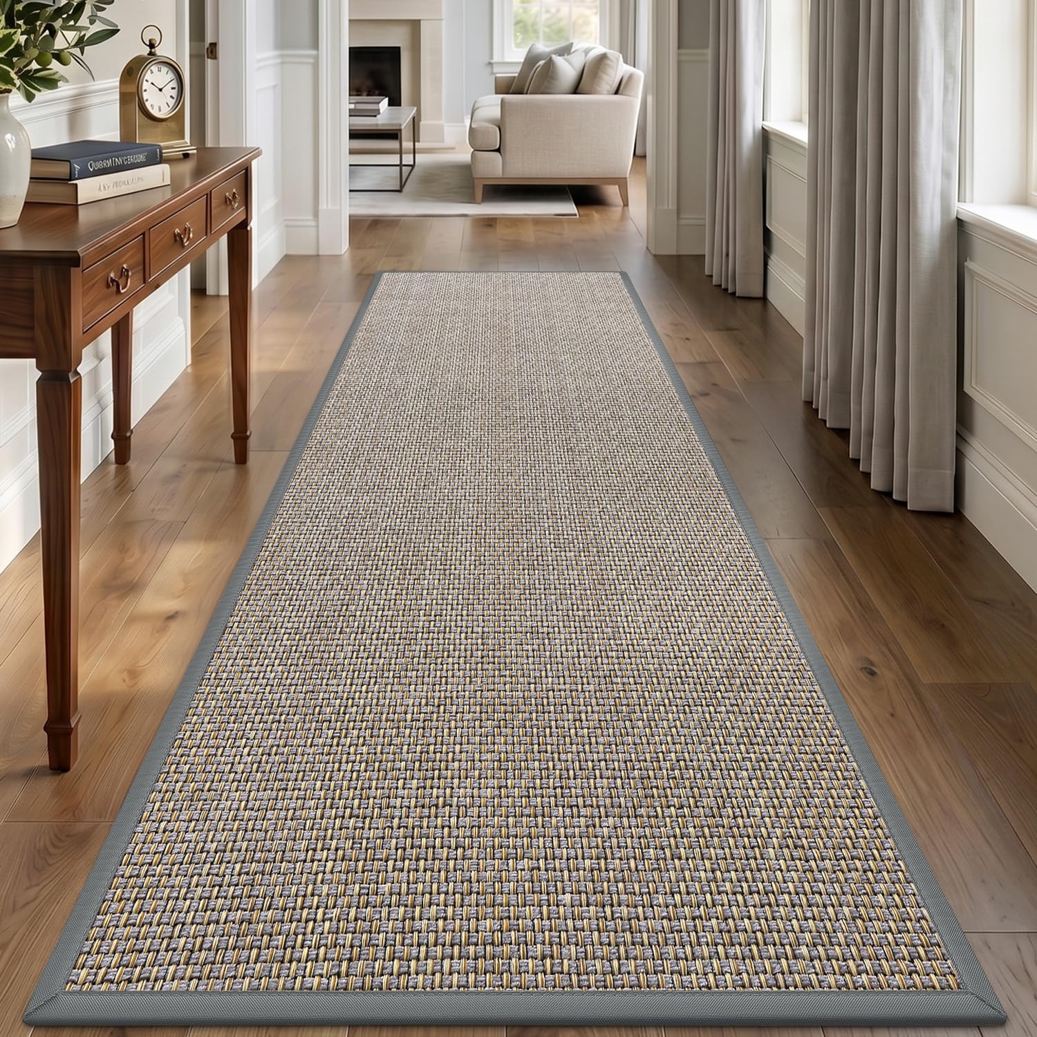 DEXI Runner Rug 60 x 210 cm, Non-slip Dirt Trapper Door Mat Inside with Rubber Backing, Low Profile Indoor Floor Mats for Hallway Entrance, Doorways, Porch, Grey
