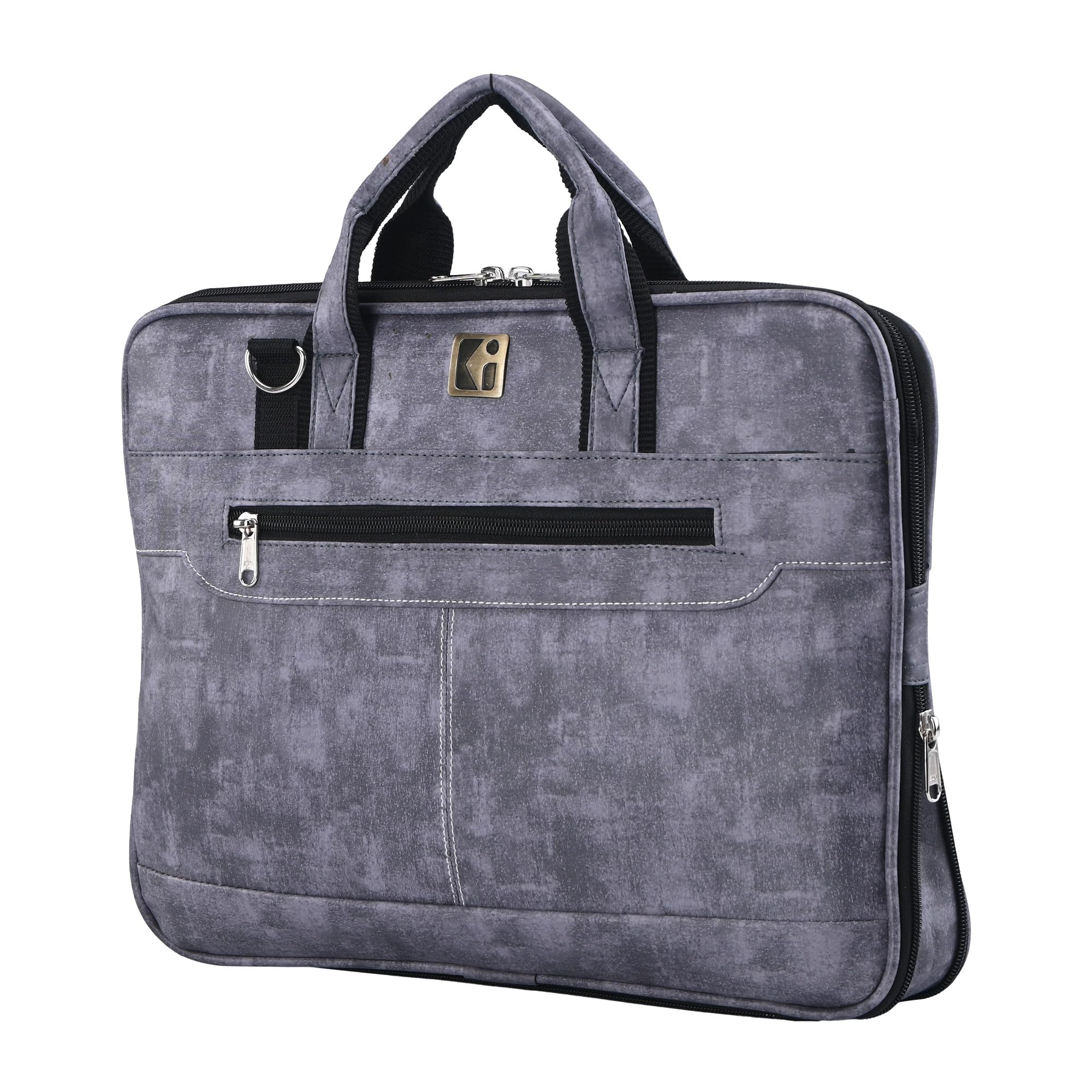 heart home 15.6 inch premium leather office laptop bag for men and women | professional laptop carry bag for corporate use | adjustable strap with 2 compartments | sandstone grey