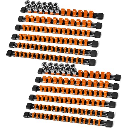 EGOFIX 12-Piece Socket Organizer Set - Rails For 1/4", 3/8", 1/2" Drive Sockets, Color-Coded (Holds 172 Sockets)