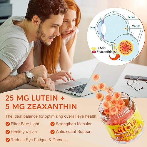 Miniatura 4 de Suplementos de luteína y zeaxantina sin azúcar (25 mg) Vitaminas A, C, E, arándano, astaxantina, aceite de coco para una mejor absorción, salud de