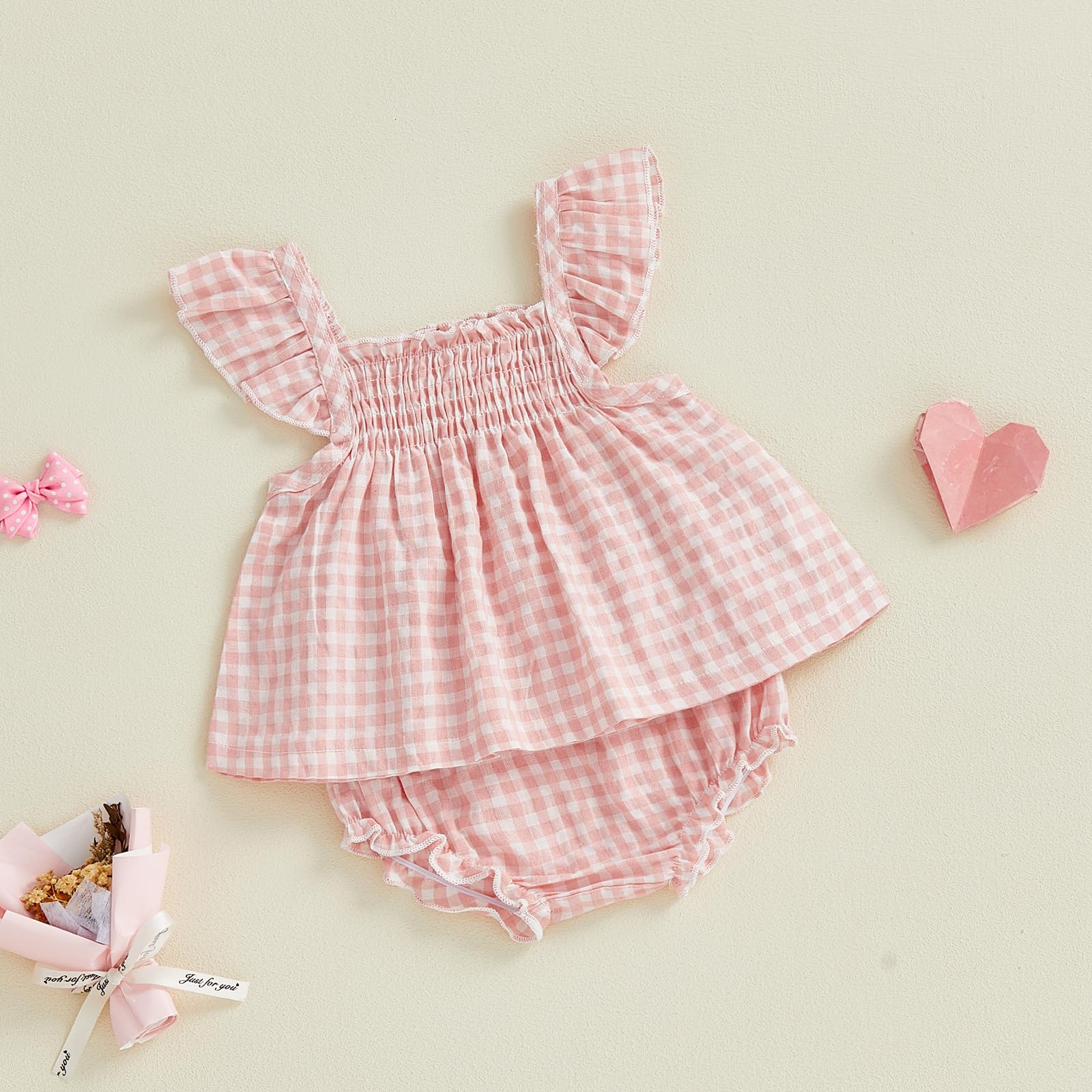 Conjunto de ropa de verano para bebé niña, camisa de manga con volantes y pantalones cortos, conjunto de 2 piezas — view 3