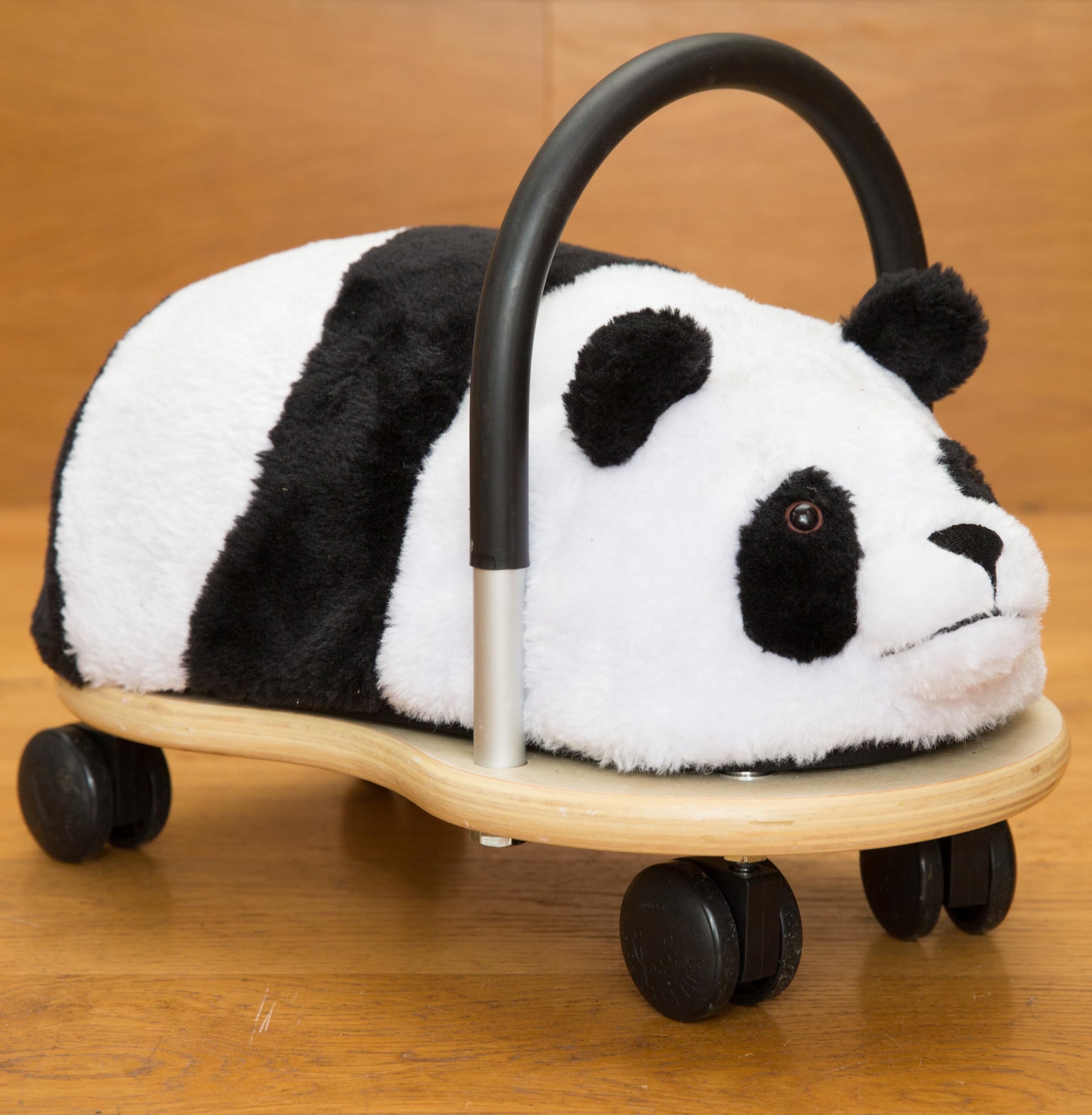 Wheelybug Drewniane zwierzątko do jazdy z wymienną pluszową osłoną, certyfikowana zabawka rozwojowa z certyfikatem bezpieczeństwa, mała (1-3 lata), pluszowa panda
