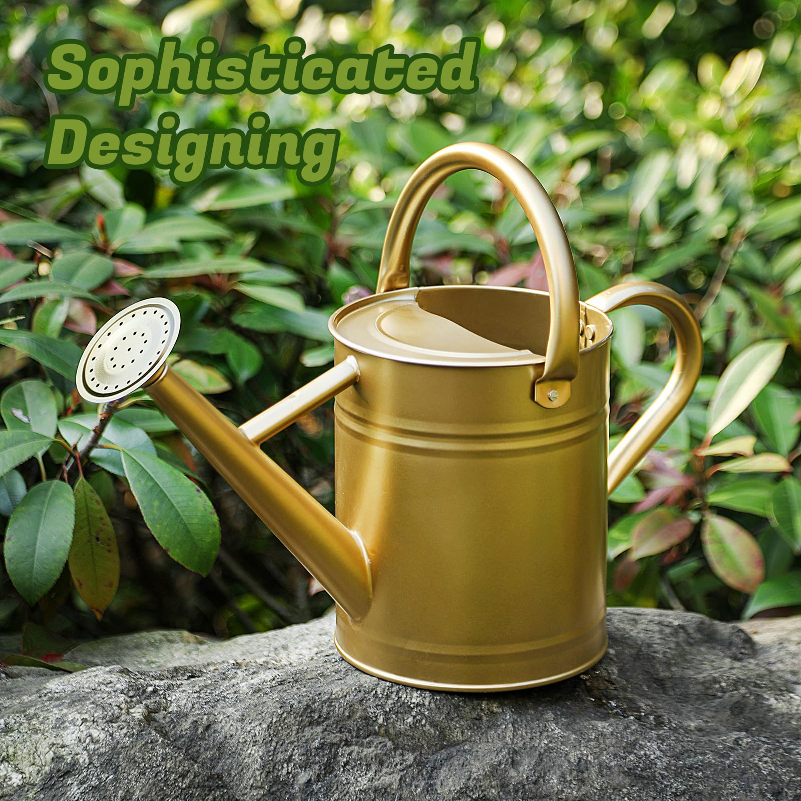 Gießkanne für Pflanzen, Gießkannen für Innen- und Außenbereich, verzinkter Stahl, Gießkanne mit abnehmbarem Auslauf, Metall-Wasserkanne mit ergonomischem, beweglichem Griff (Gold)
