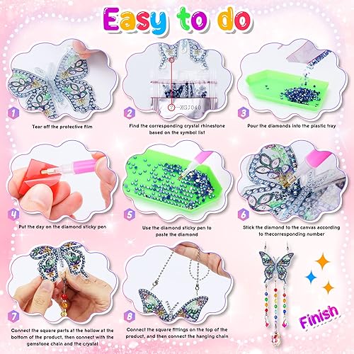 Miniatura 7 de Manualidades para niñas y niños de 4 a 8 a 12 años campanillas de viento DIY pintura de diamantes para niños de 6 a 8 años, regalos de arte y