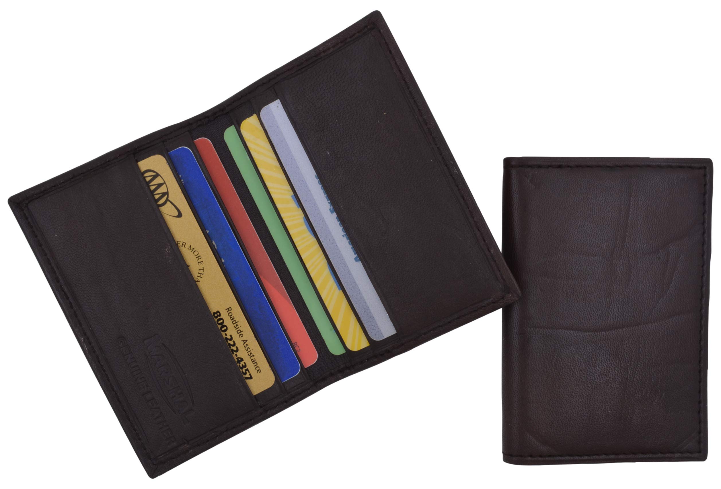 MARSHAL Soporte plegable de piel auténtica para tarjetas de visita y tarjetas de crédito con carga lateral, Marrón, Talla única, Billetera plegable