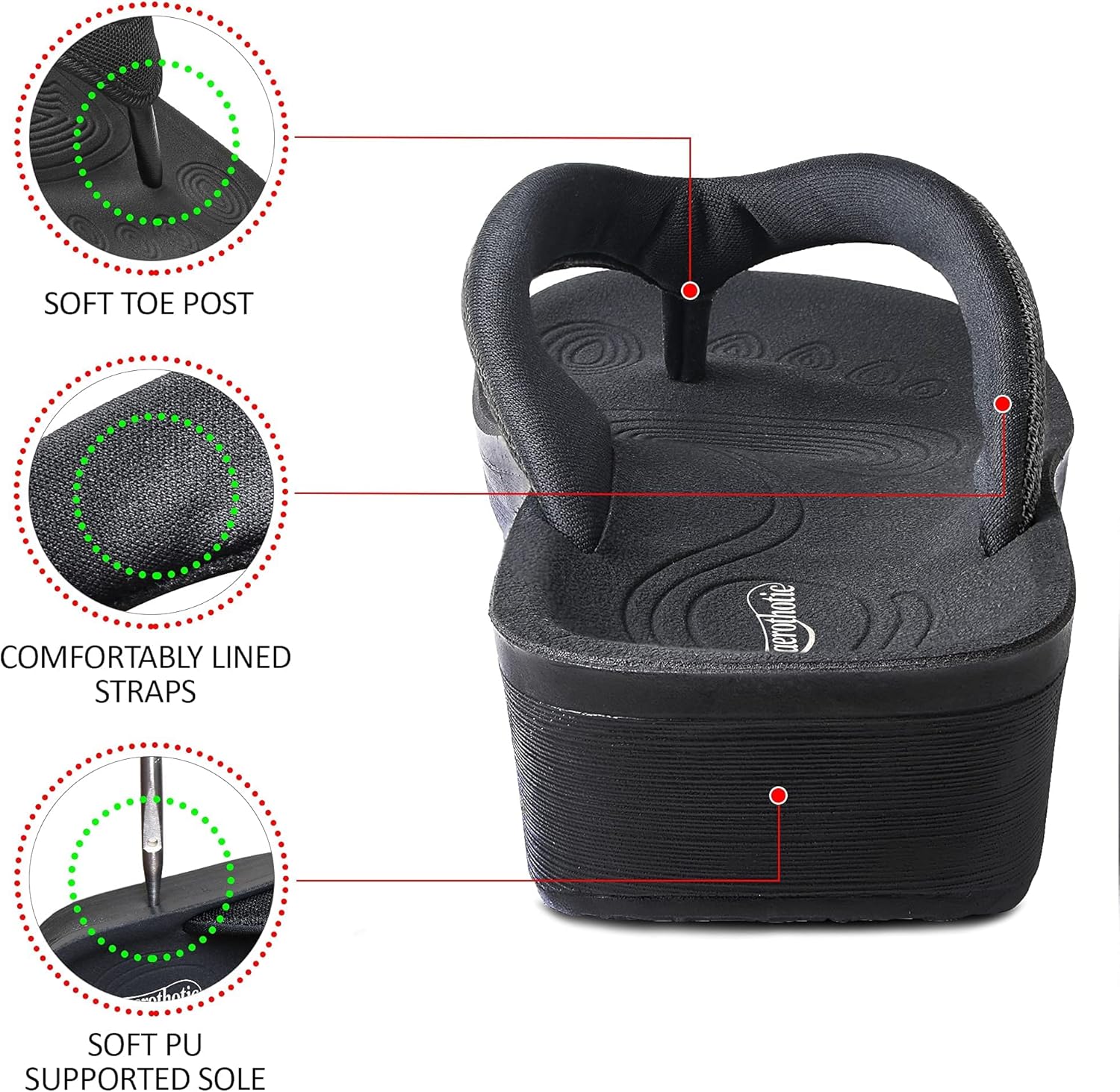 AEROTHOTIC Women's Arch Supportive Summer Orthotic Flip Flops Sandals 6 Black