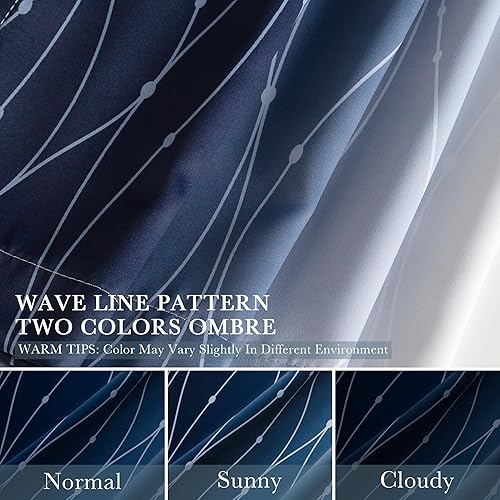 Miniatura 8 de PONY DANCE Cortinas Opacas Azul Marino y Blanco Grisáceo para Dormitorio de 63 Pulgadas de Largo, Oscurecimiento Completo de la Habitación Cortina