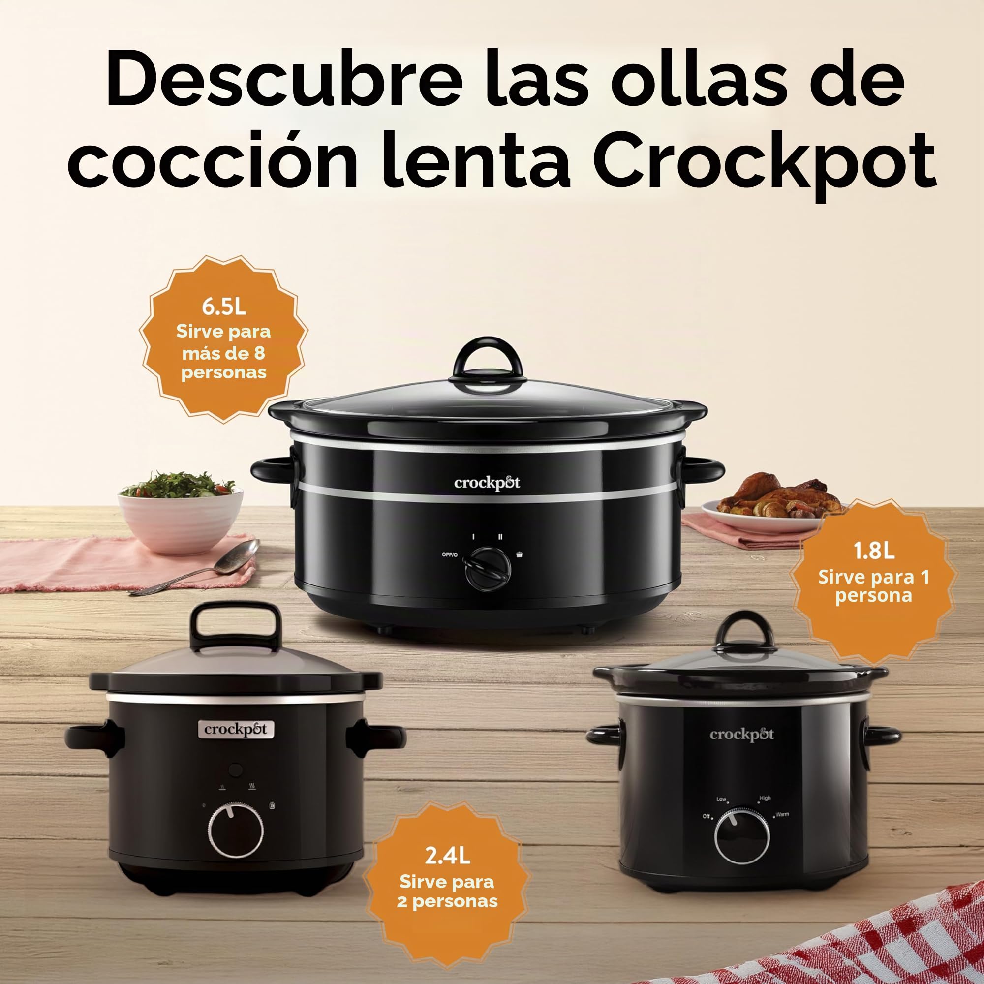 Crock-Pot CSC046 Slow Cooker, 2.4 Litros, Ceramic Bowl, Black