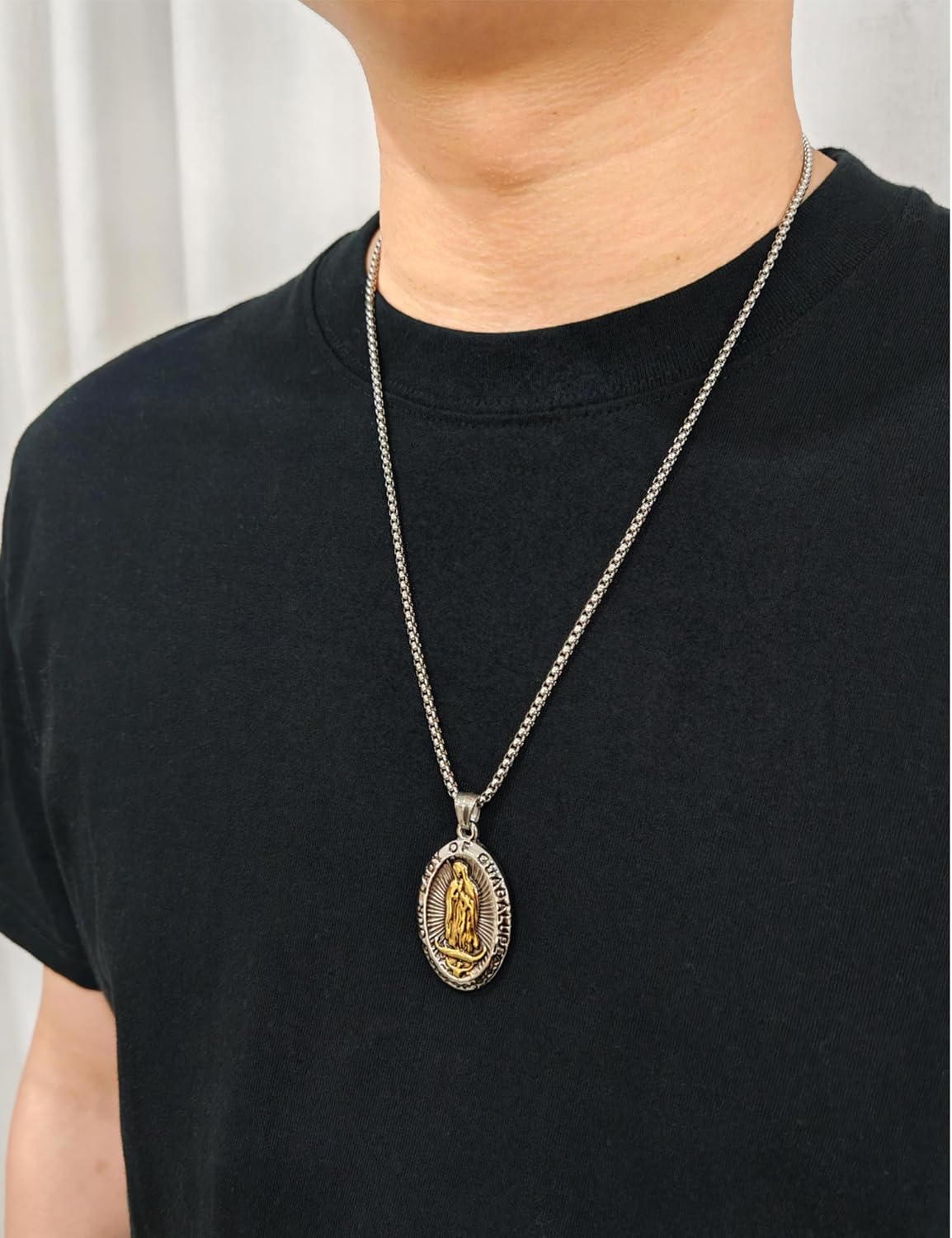Virgin Mary Necklace for Men & Women Catholic Miraculous Medal Pendant Religious Jewelry with Our Lady of Grace Design 24+2″ Stainless Steel Chain Spiritual Protection Gift - Image 3